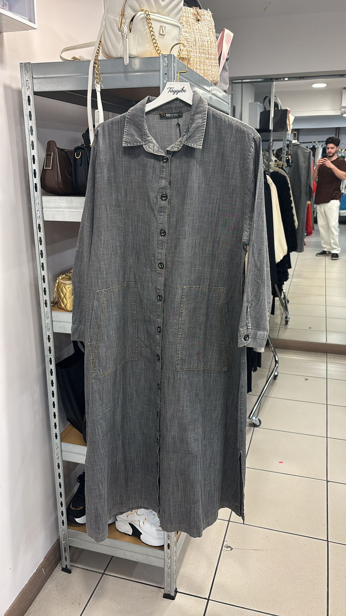 Denim Elbise Cep Detaylı Antrasit 1