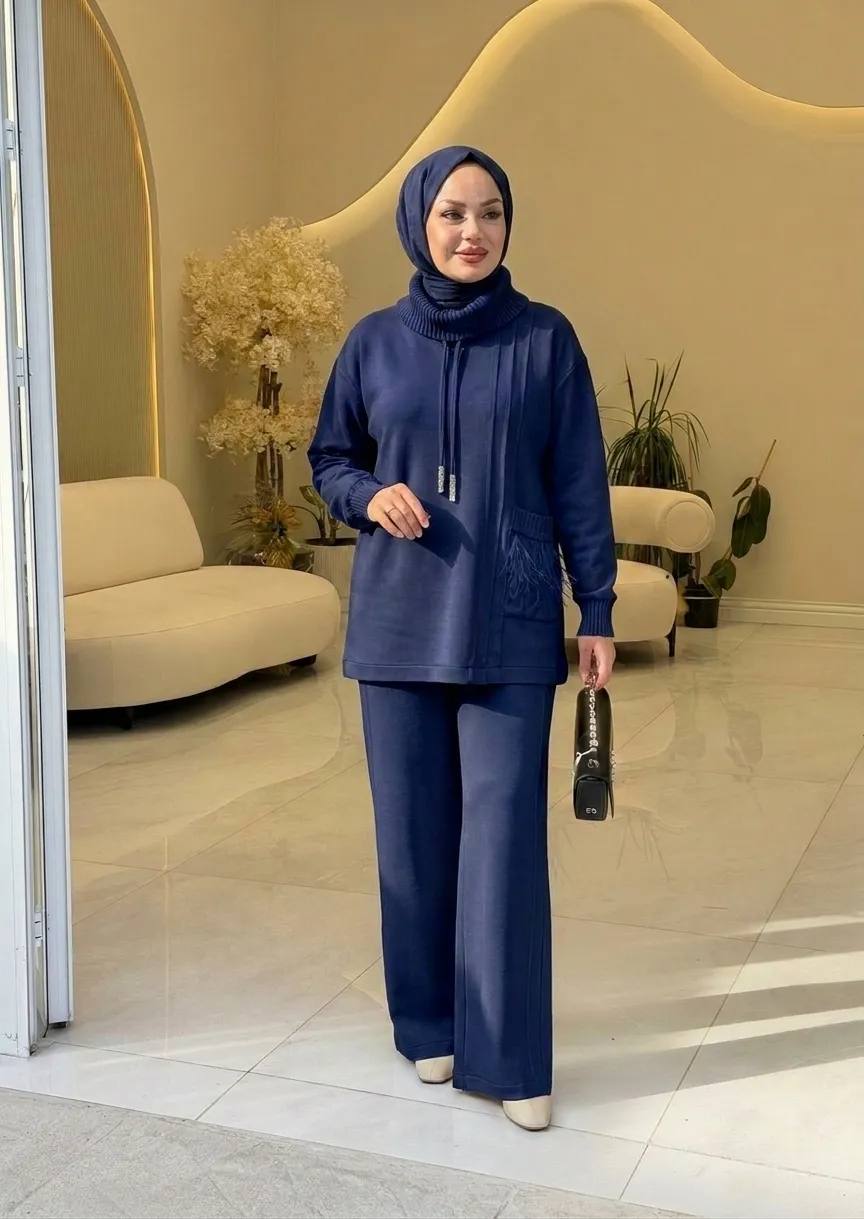 PUREVA Modal pantolon tunik takım Lacivert