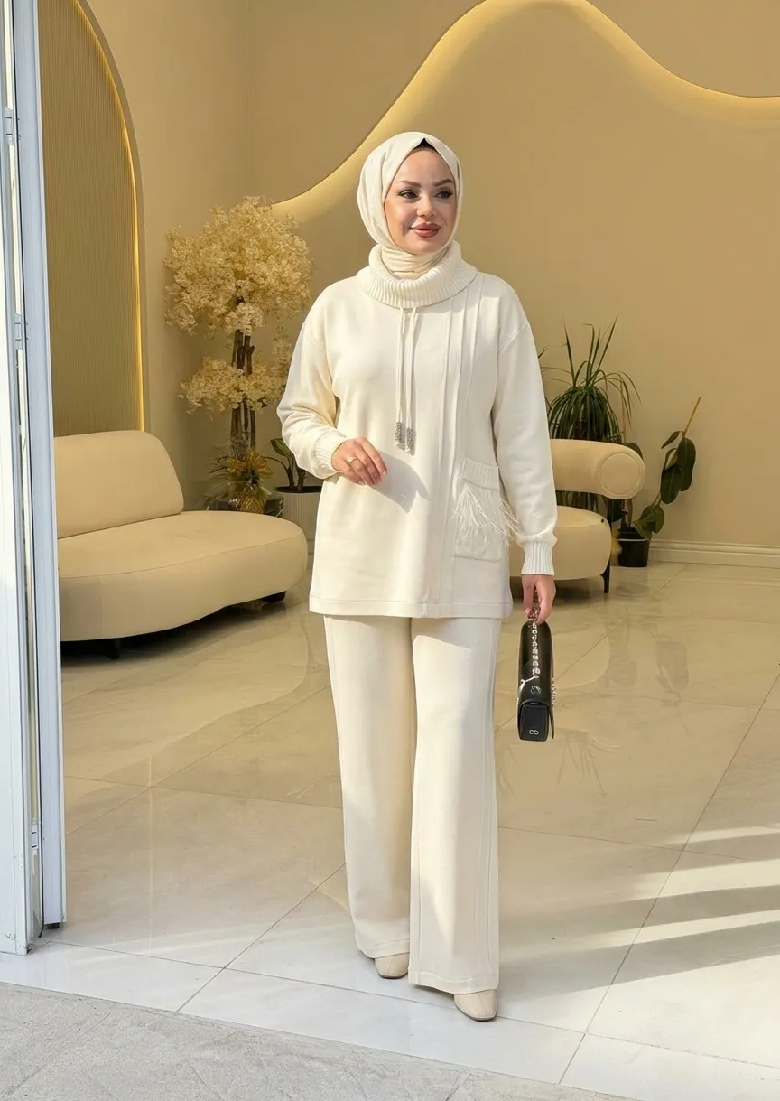 PUREVA Modal pantolon tunik takım Ekru
