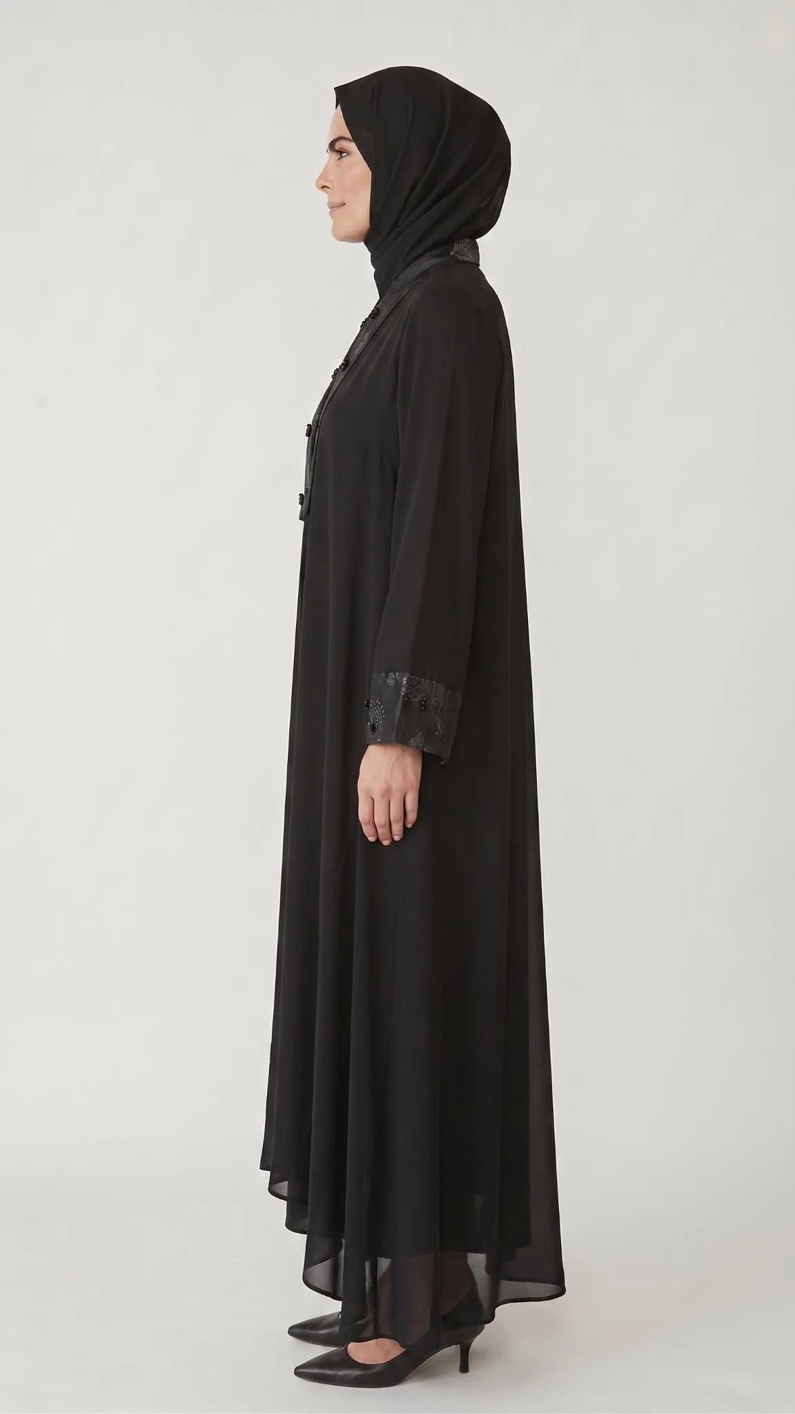 MANŞETLİ ŞİFON ABAYA Siyah 2