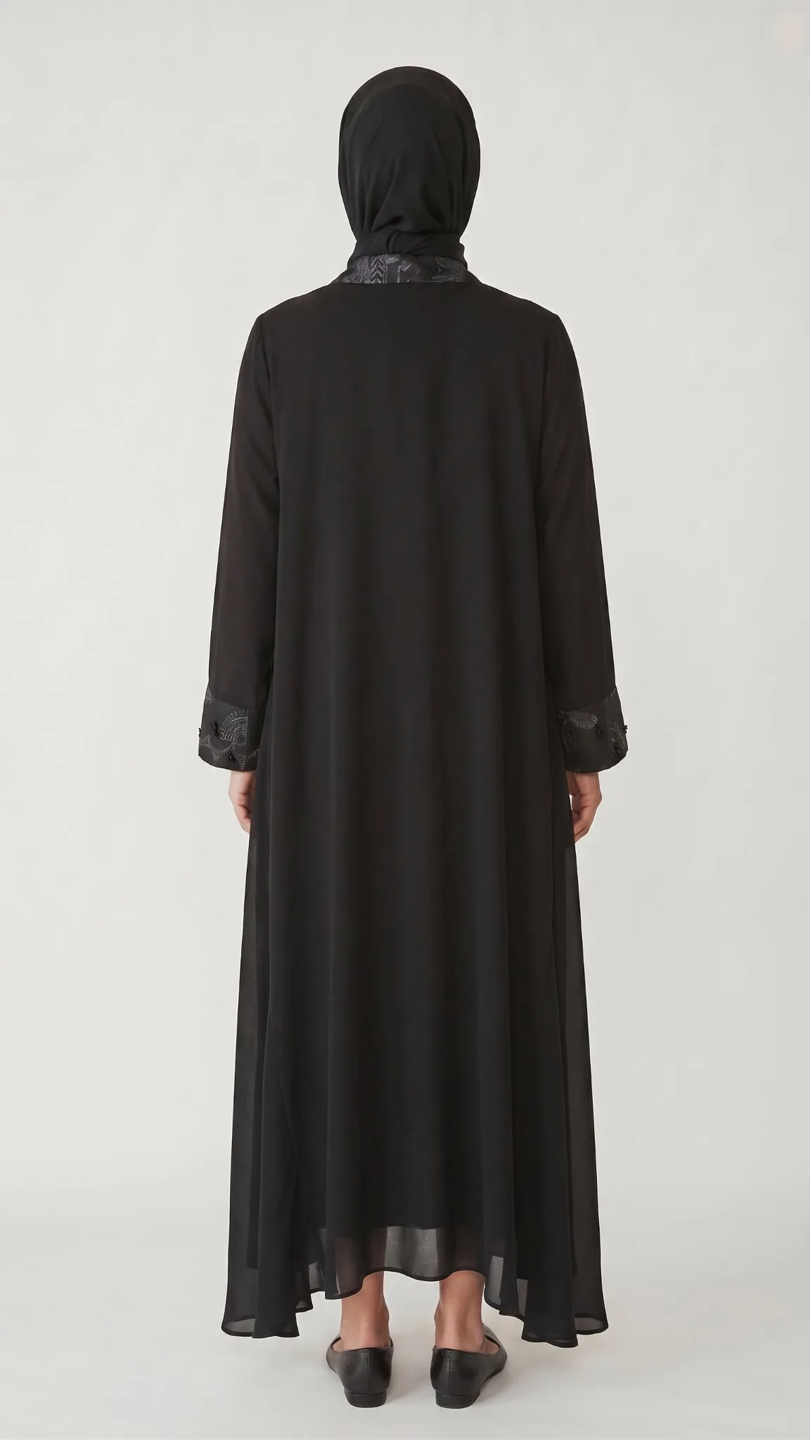 MANŞETLİ ŞİFON ABAYA Siyah 3