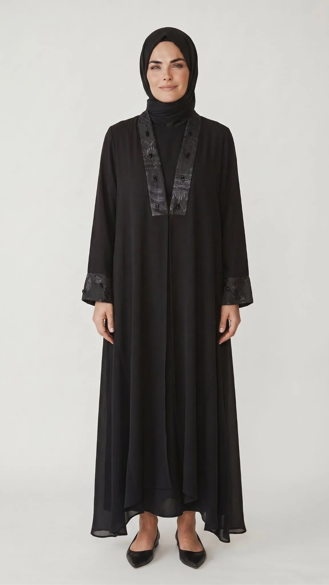 BEHREM MANŞETLİ ŞİFON ABAYA Siyah