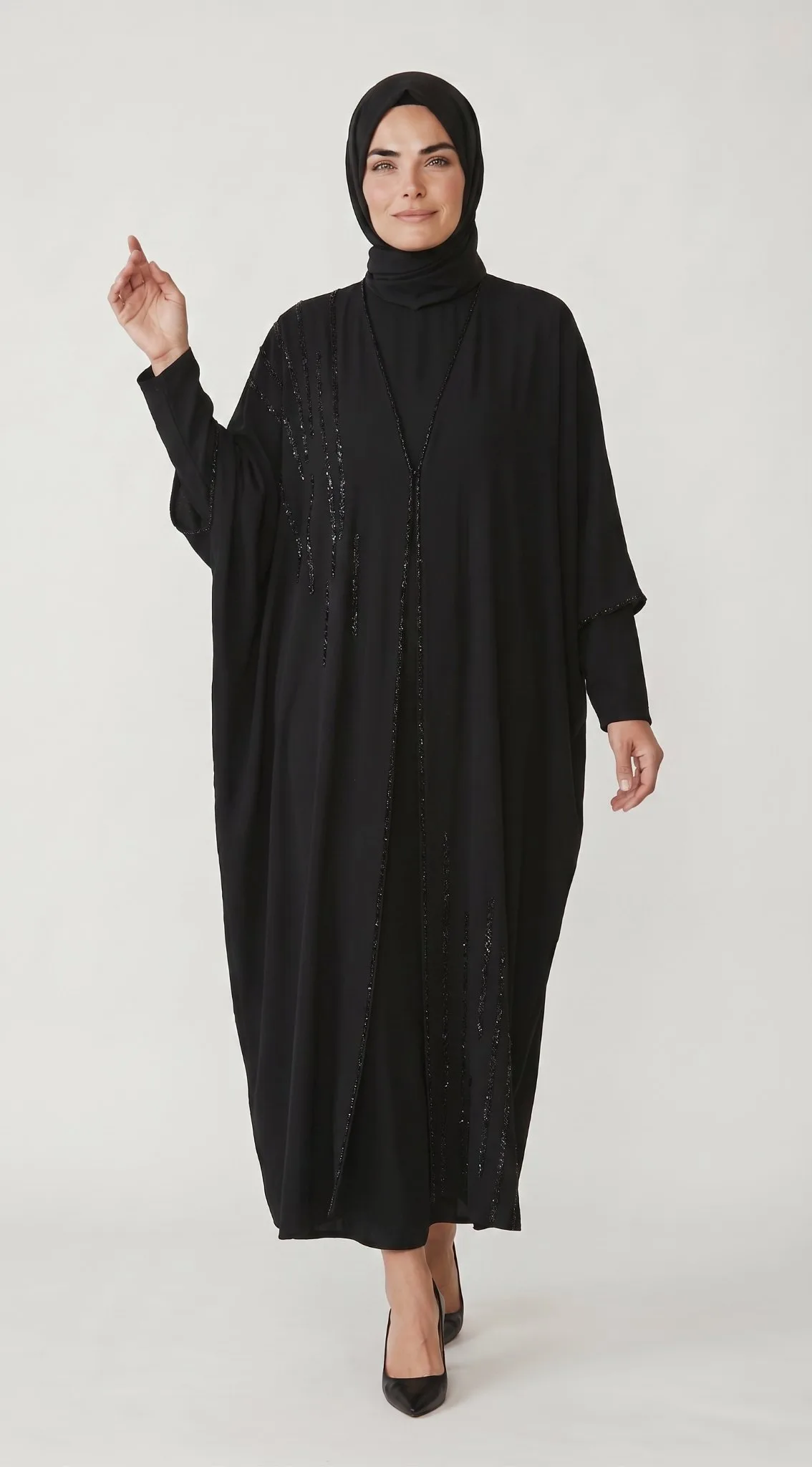 BEHREM TAŞ İŞLEMELİ ABAYA Siyah