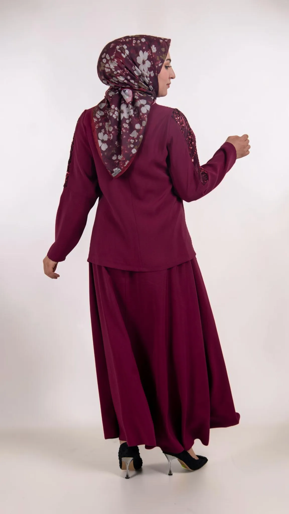 PUL PAYETLİ KLOŞ ETEK 2'Lİ TAKIM Bordo 3