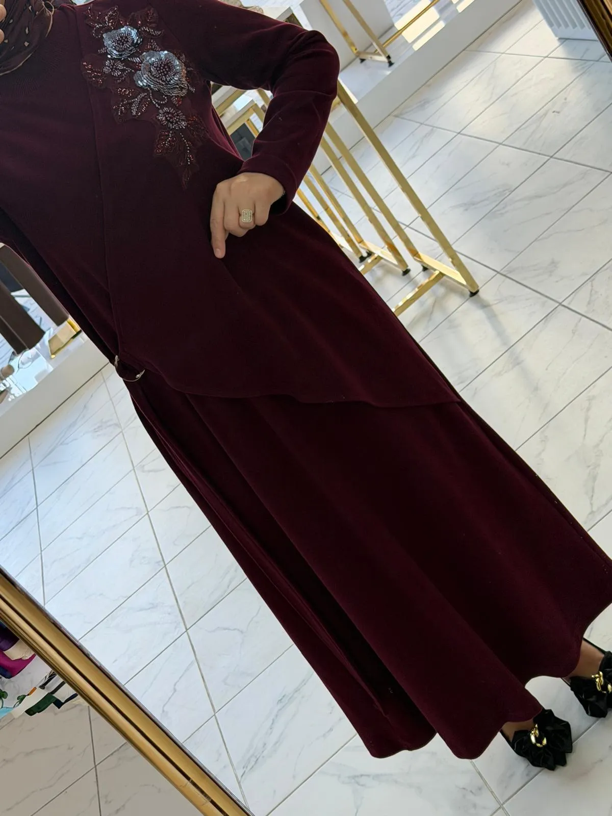PUREVA ŞARDONLU ELBİSE Bordo