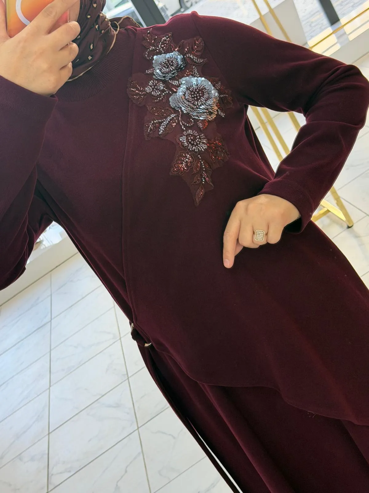 PUREVA ŞARDONLU ELBİSE Bordo 3