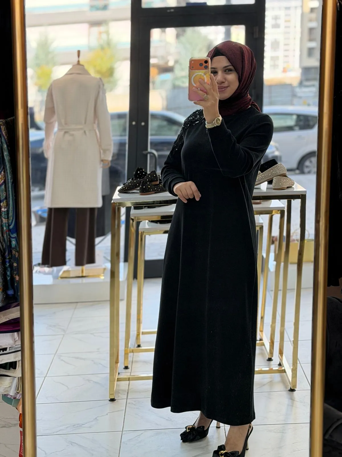 PUREVA ŞARDONLU ELBİSE Siyah
