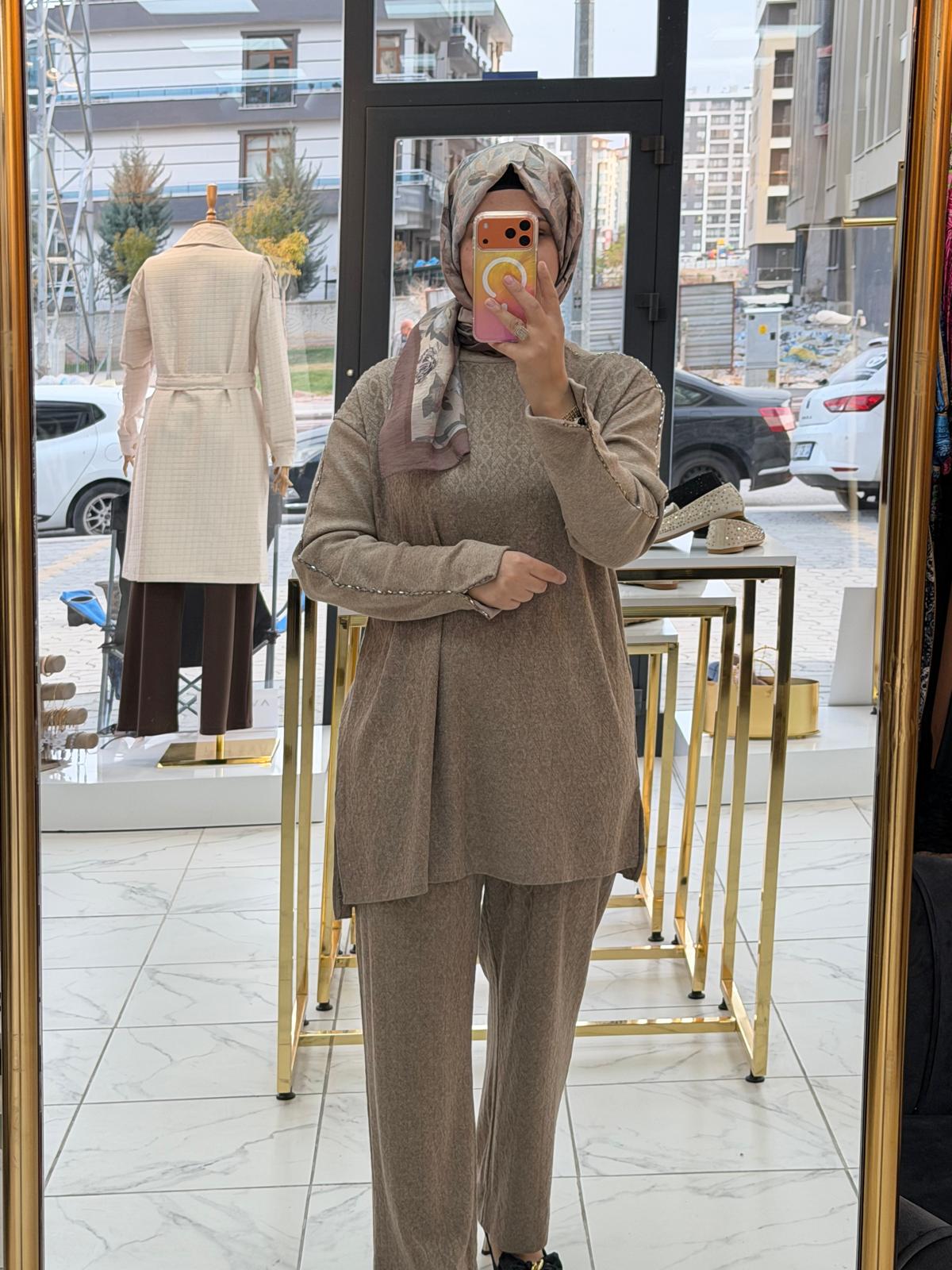 MEVA PLUS  İNCE TRİKO TAKIM Taş