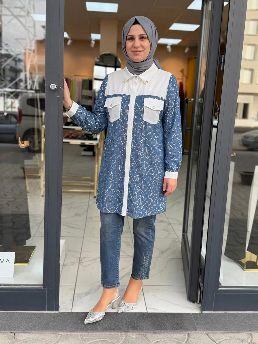 PUREVA KOT GABARDİN TUNİK Mavi 2
