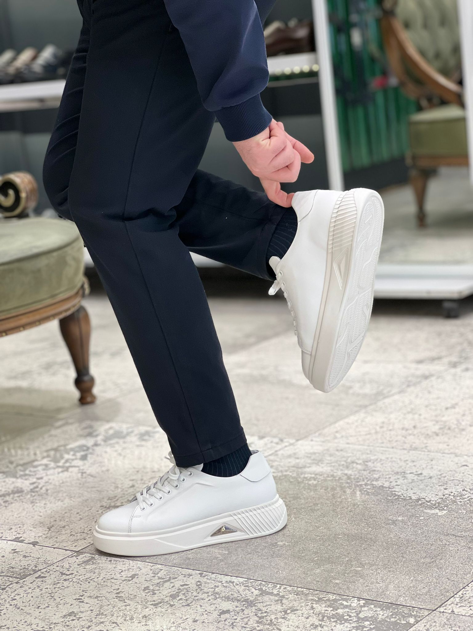 İthal taban Cilt deri sneaker Beyaz 3