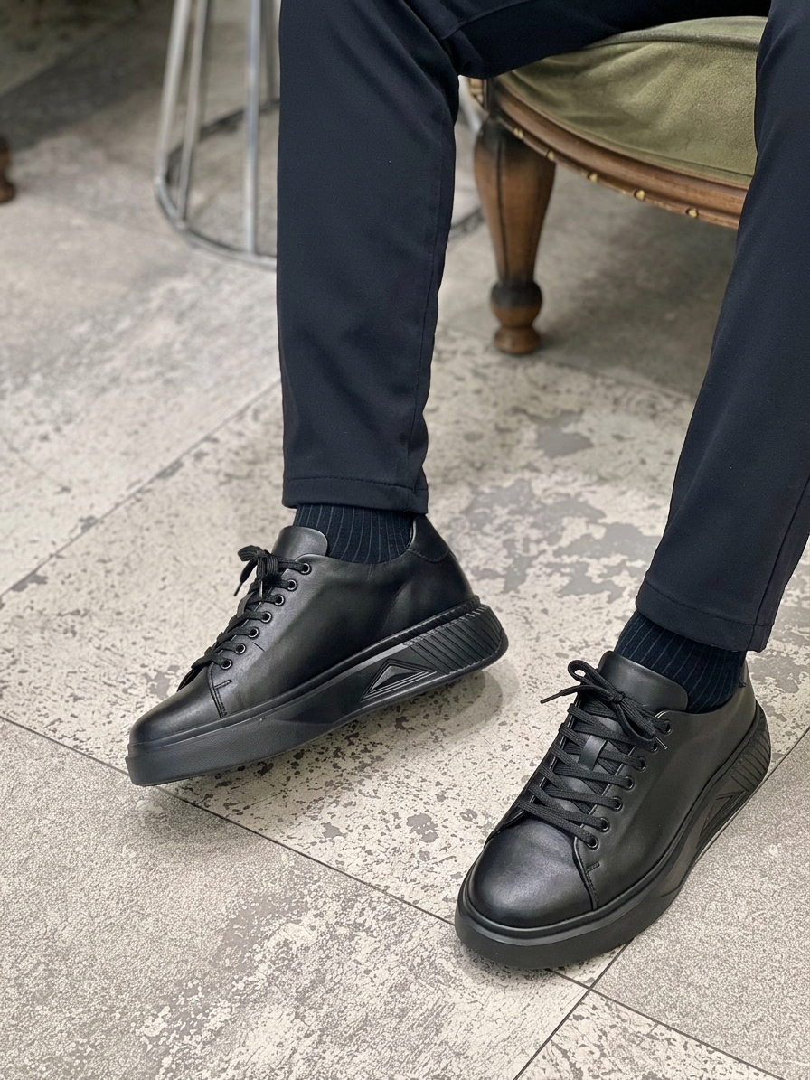 İthal taban Cilt deri sneaker Siyah