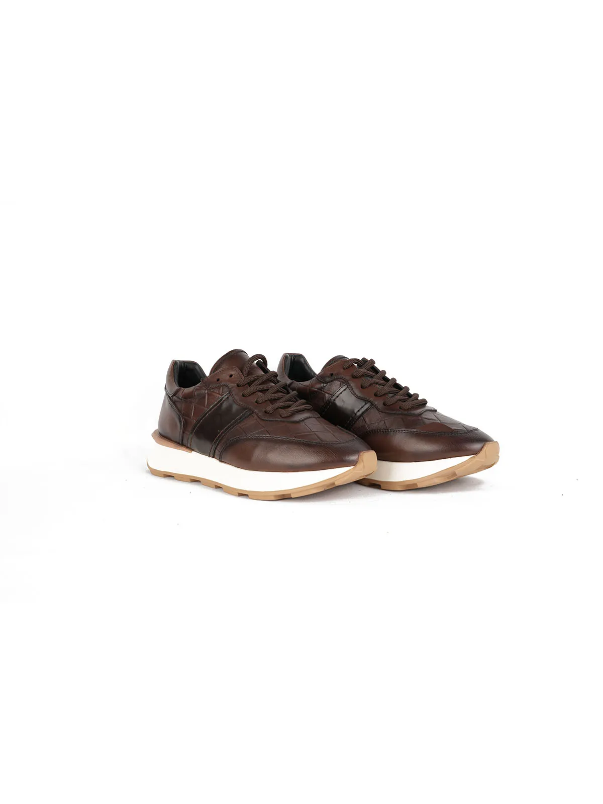 Eva Taban Kroko Detay Cilt Deri  Sneaker Kahve 2