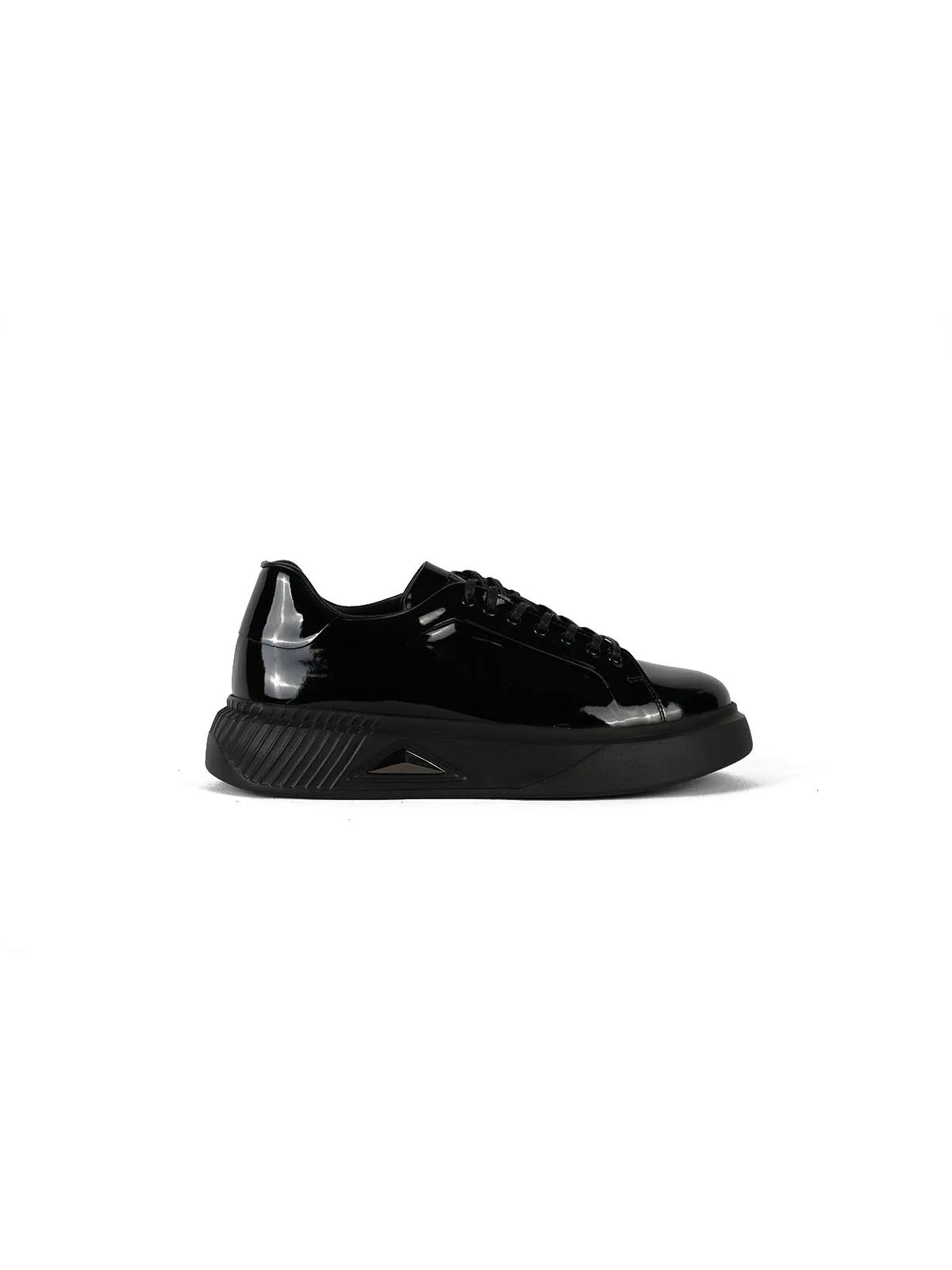 EVA Taban Yan Metal Detay Rugan Deri Sneaker Siyah
