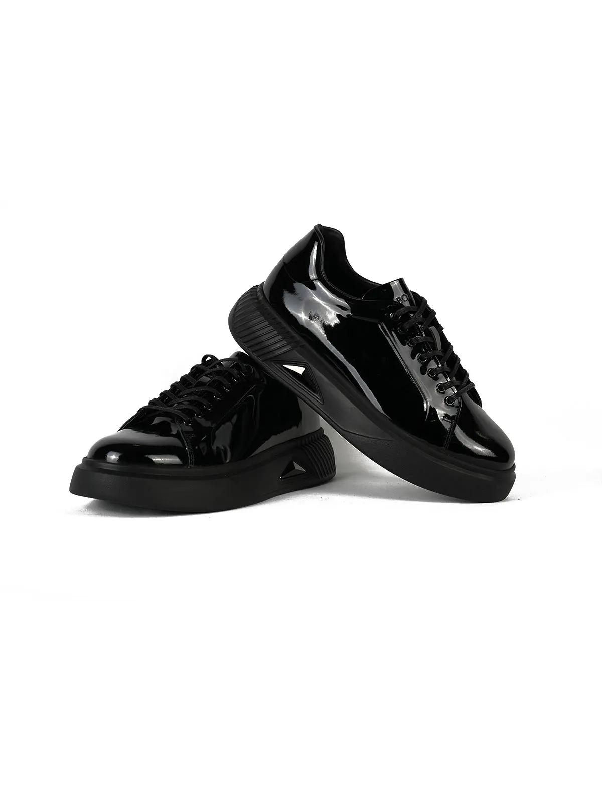 EVA Taban Yan Metal Detay Rugan Deri Sneaker Siyah 3