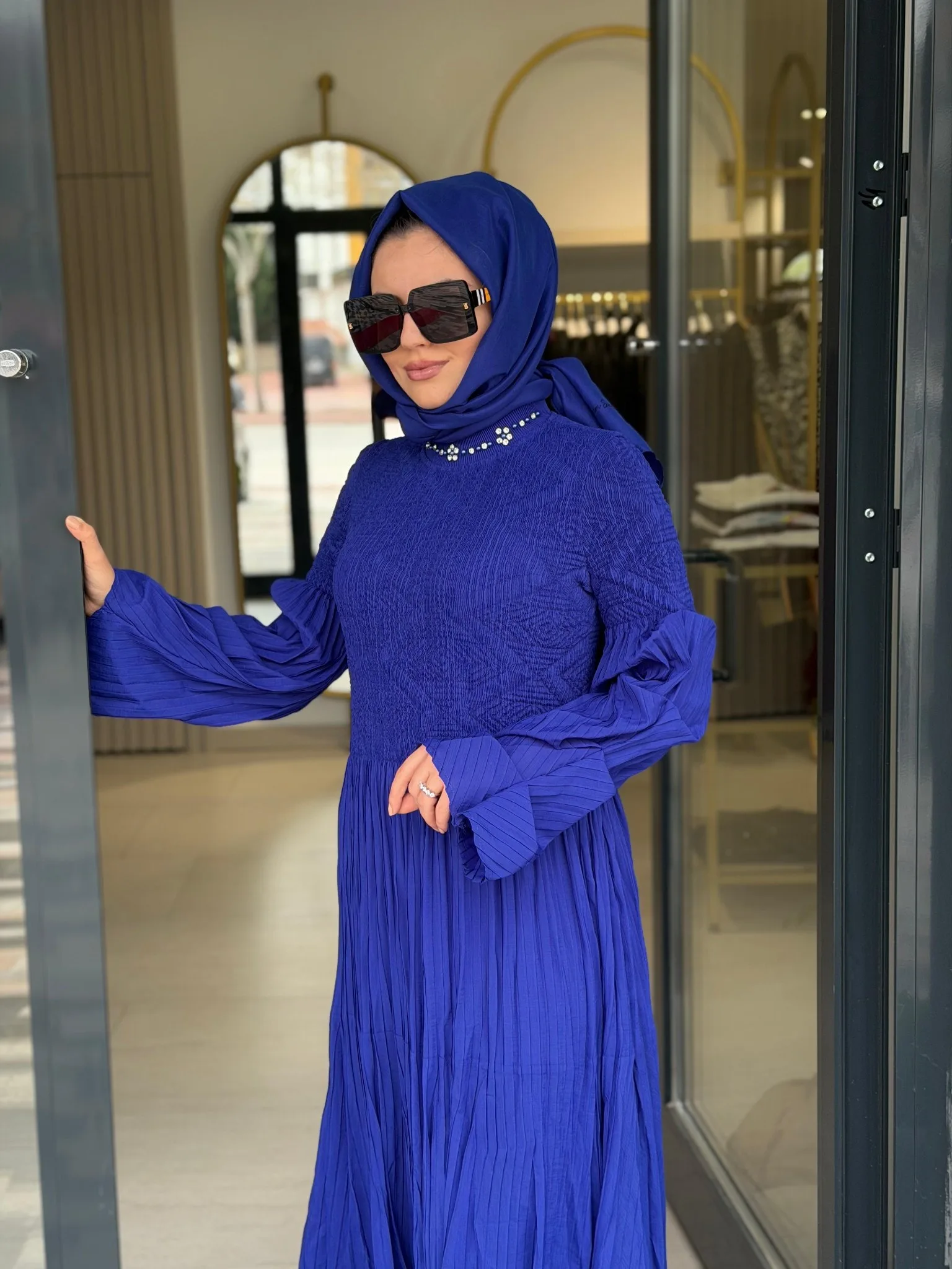 İTHAL BÜRÜMCÜK ELBİSE Saks Mavisi 3