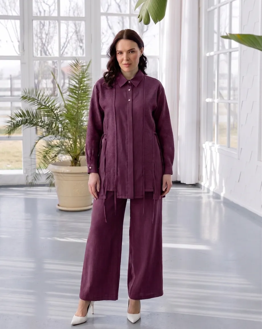 PUREVA TENCEL JAKAR TUNİK PANTOLON TAKIM Mürdüm