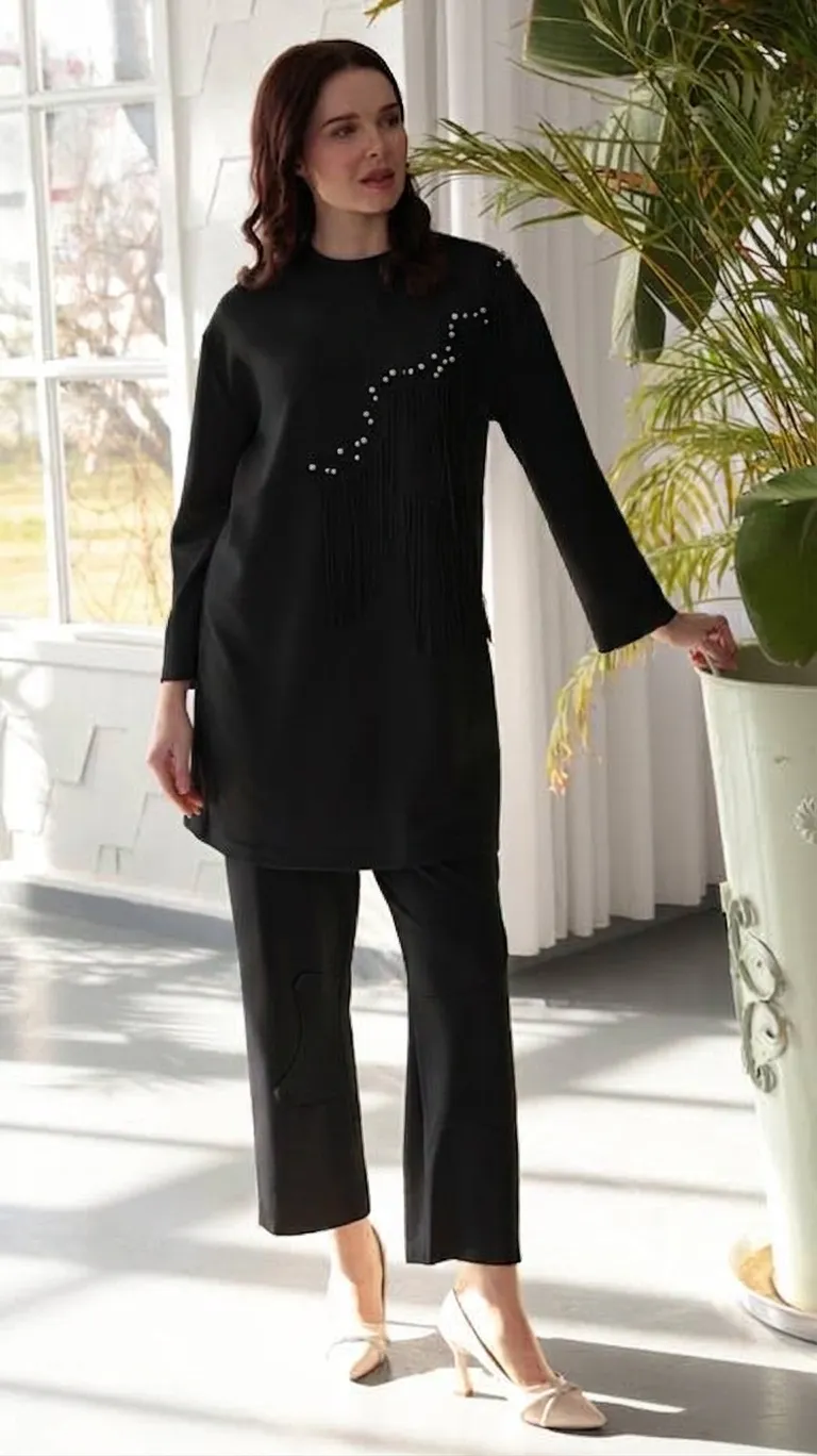 PUREVA BAMBU MODAL TUNİK & PANTOLON TAKIM Siyah