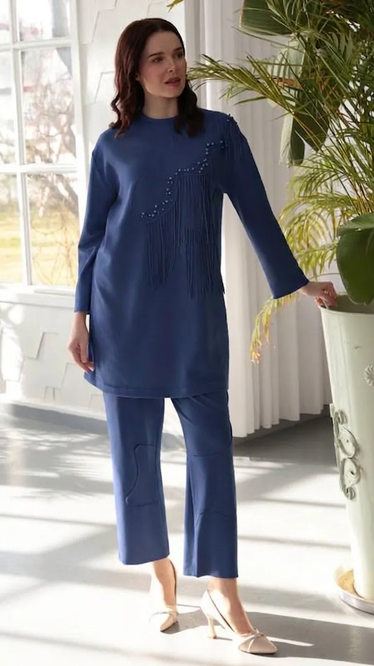 PUREVA BAMBU MODAL TUNİK & PANTOLON TAKIM Indigo