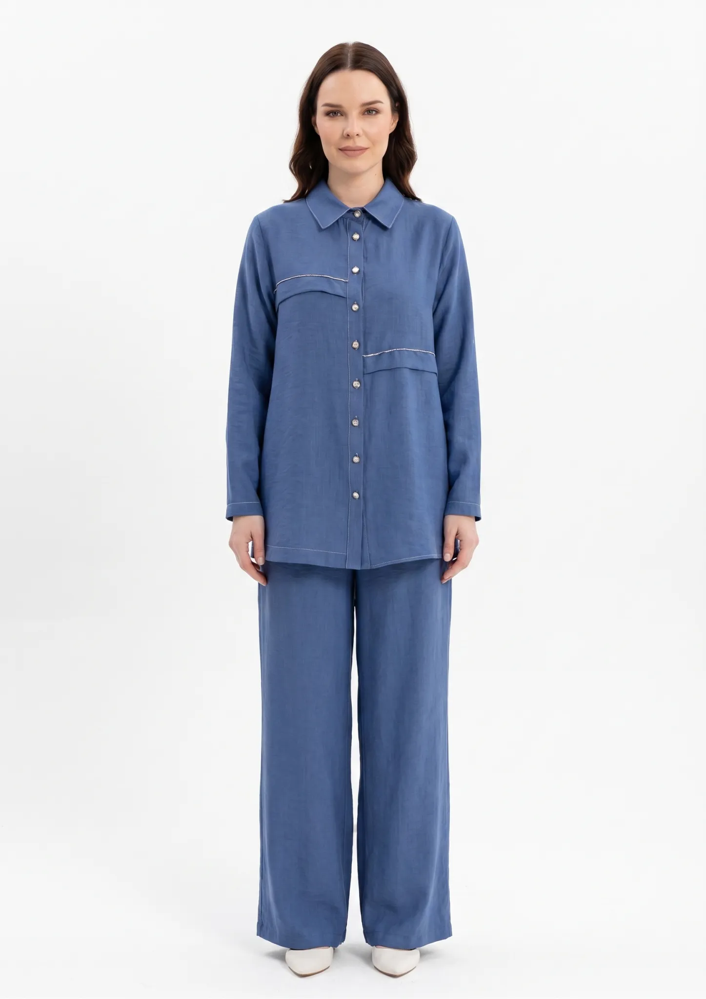 PUREVA TENCEL TUNİK & PANTOLON TAKIM Indigo