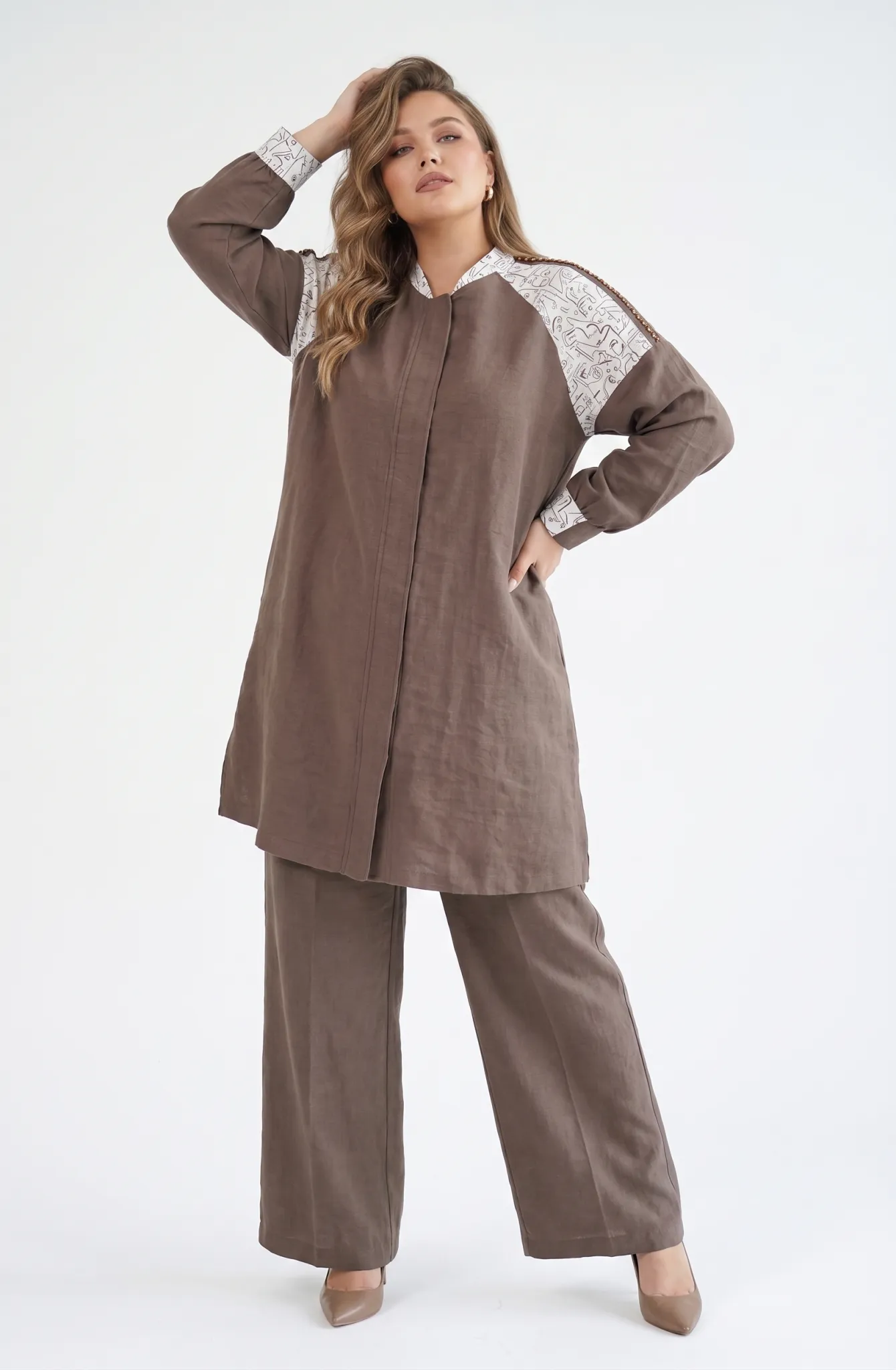M'EVA PLUS TENCEL KAP & PANTOLON TAKIM Çikolata