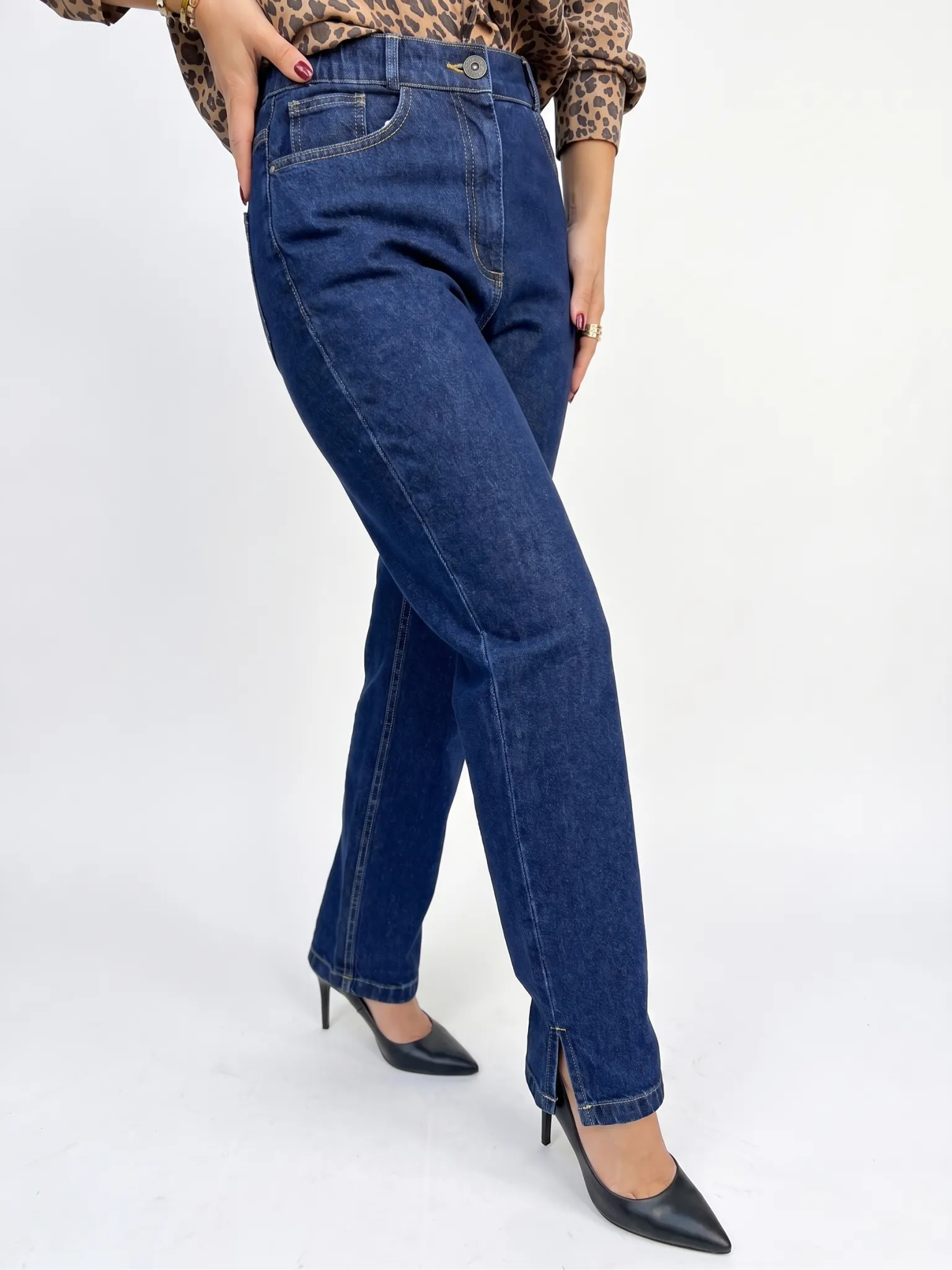 BLUEVA MOM JEANS 11 ONS Kot Koyu Mavi