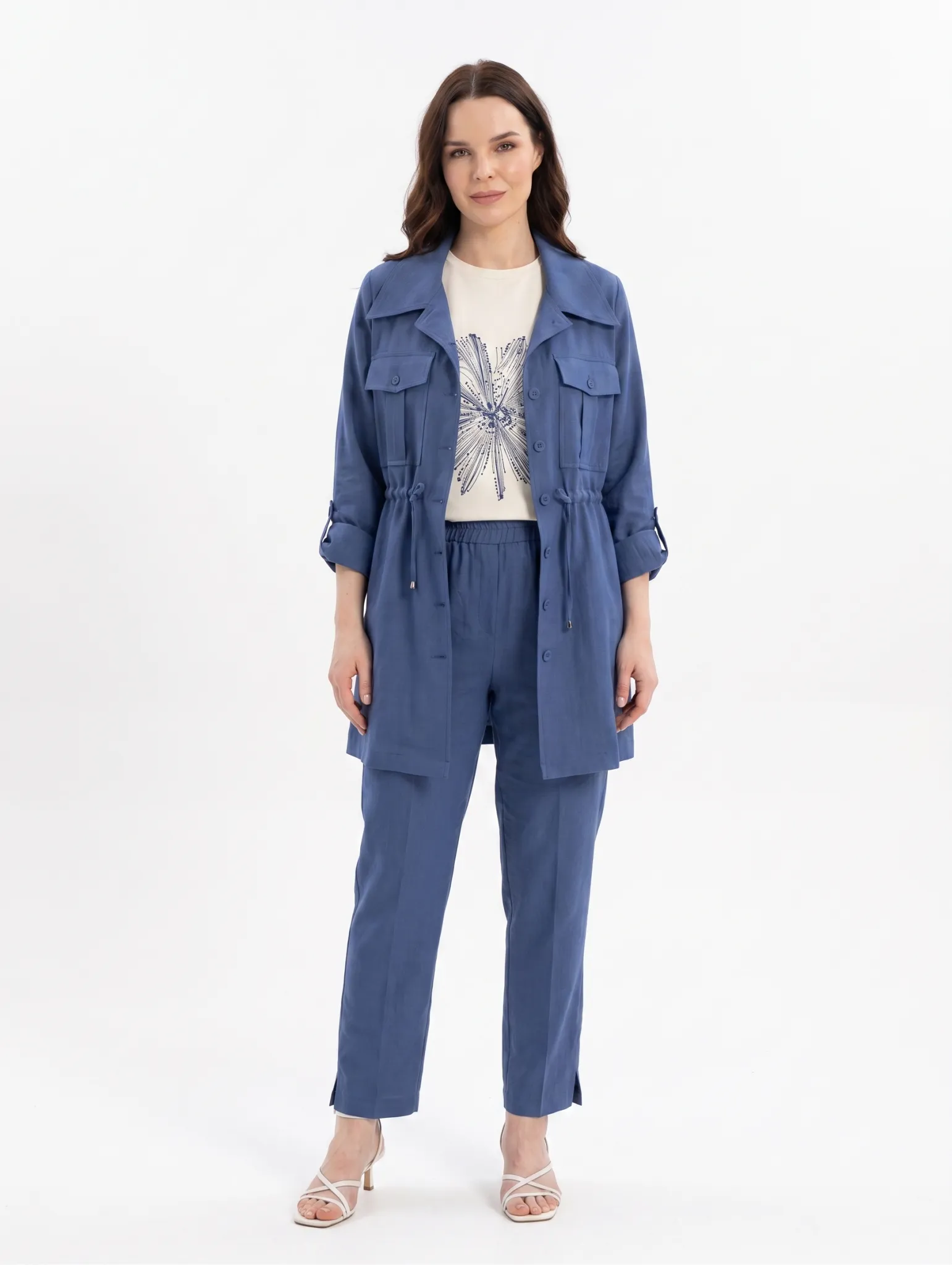 PUREVA MODAL TUNİK SAFARİ TENCEL PANTOLONLU TAKIM Indigo