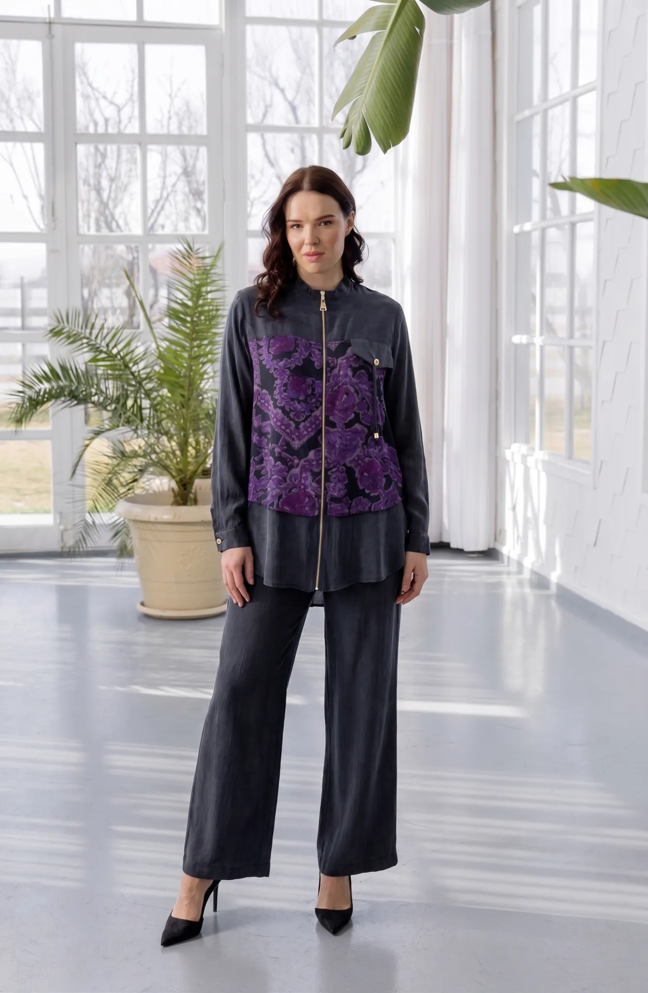 PUREVA TENCEL CEKET PANTOLON TAKIM Mor
