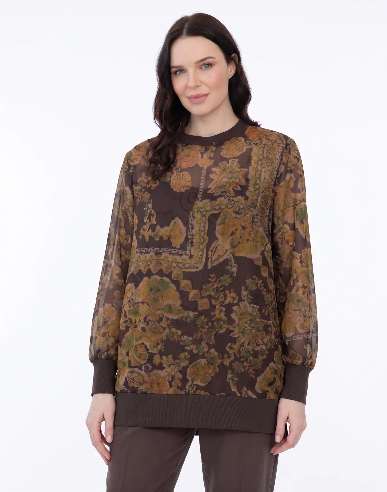 PUREVA CUPRA TUNİK Batik Desen Kahverengi