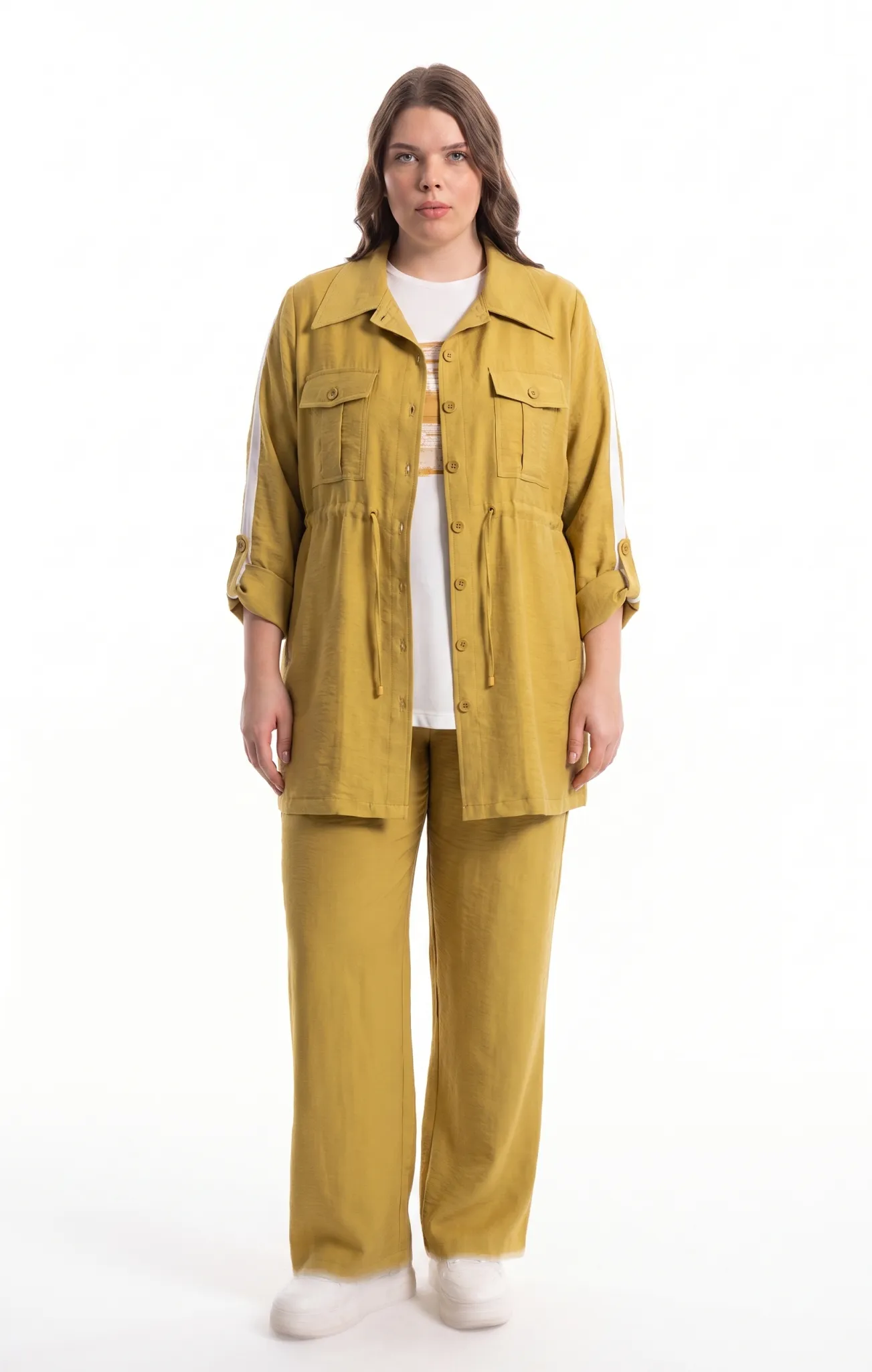 M'EVA PLUS TENCEL CEKET & PANTOLON PENYE İÇLİKLİ ÜÇLÜ TAKIM Amber