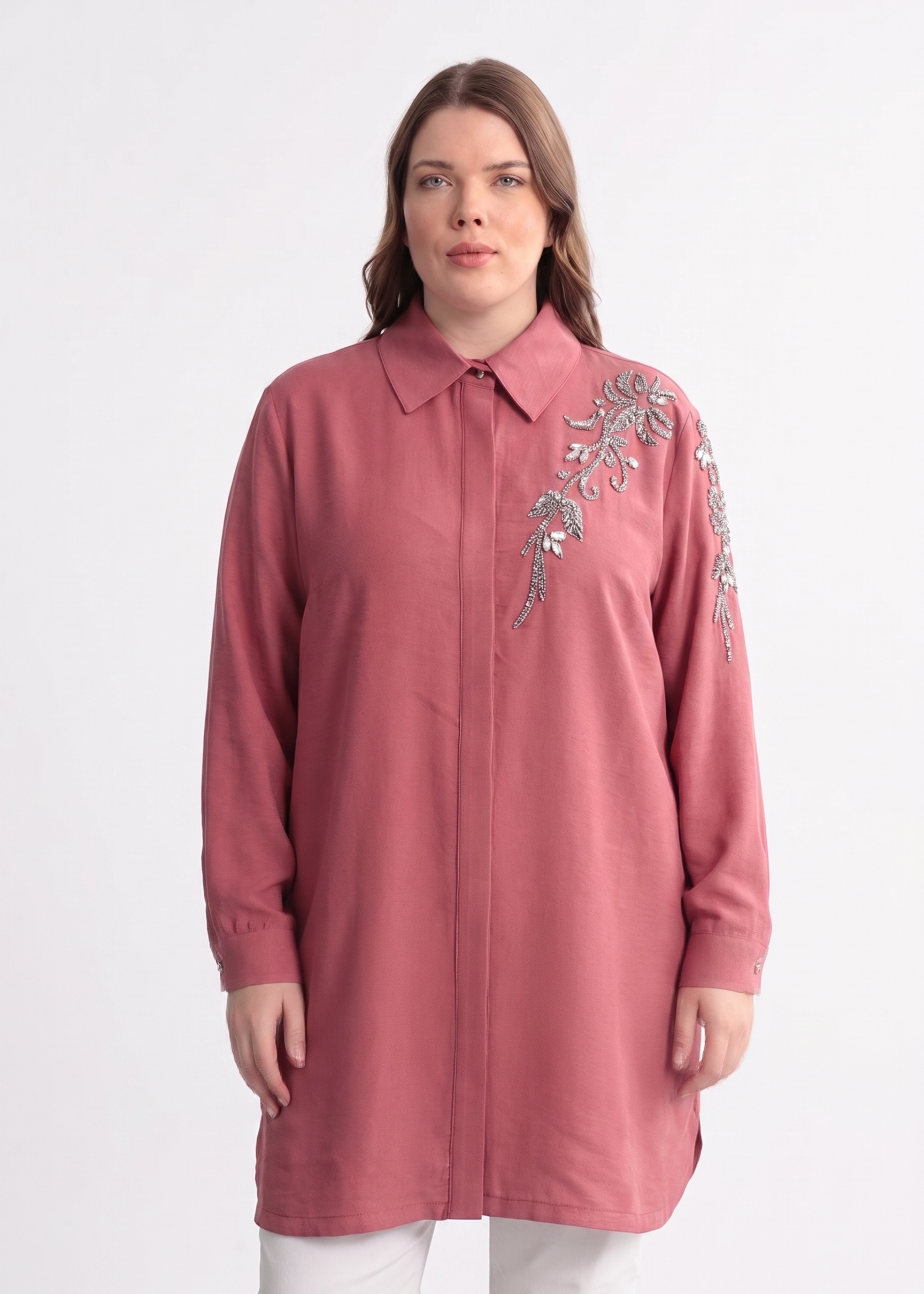M'EVA PLUS TENCEL TUNİK TAŞLI Bordo