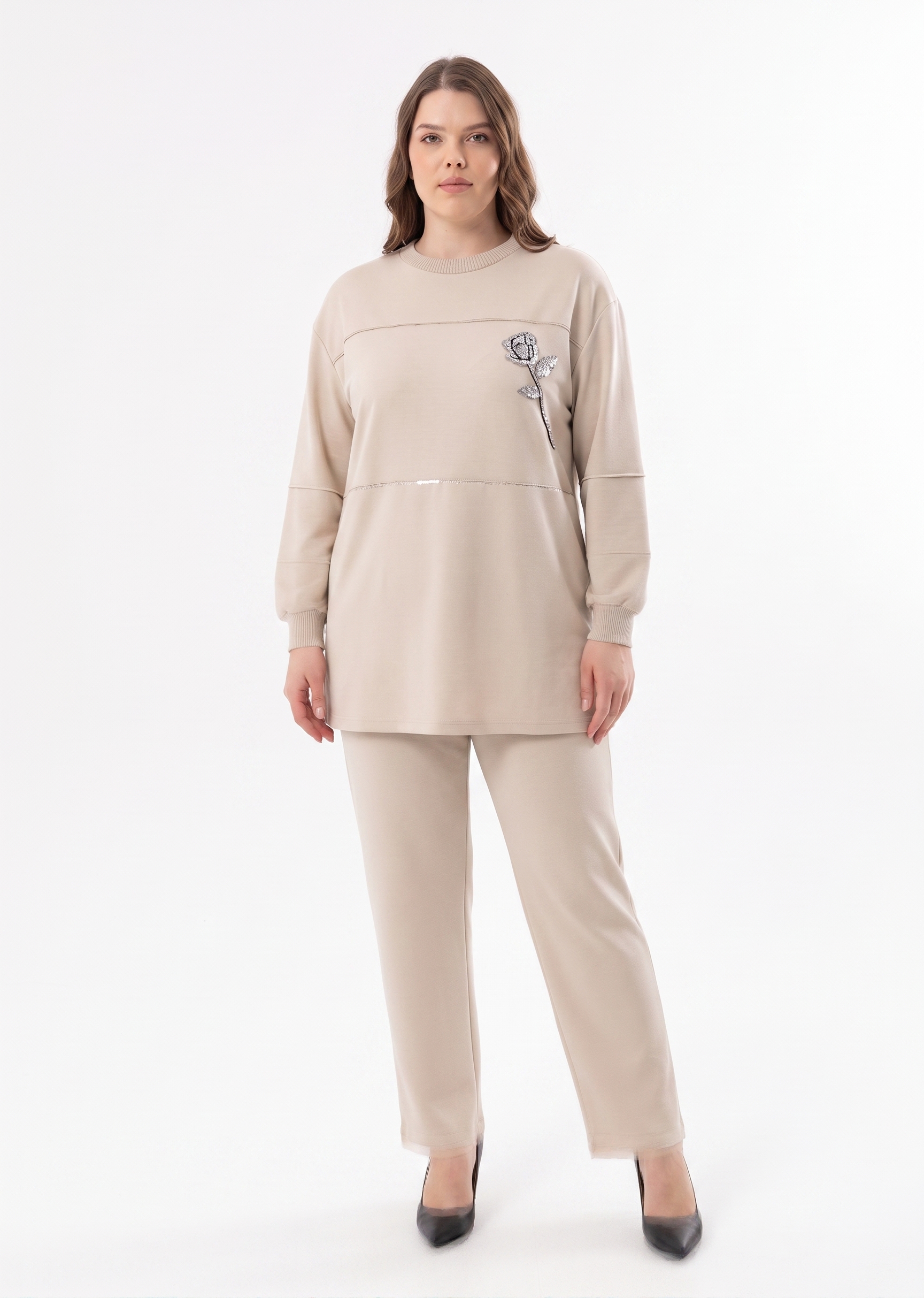 M'EVA PLUS BAMBU MODAL TUNİK & PANTOLON TAKIM Bej