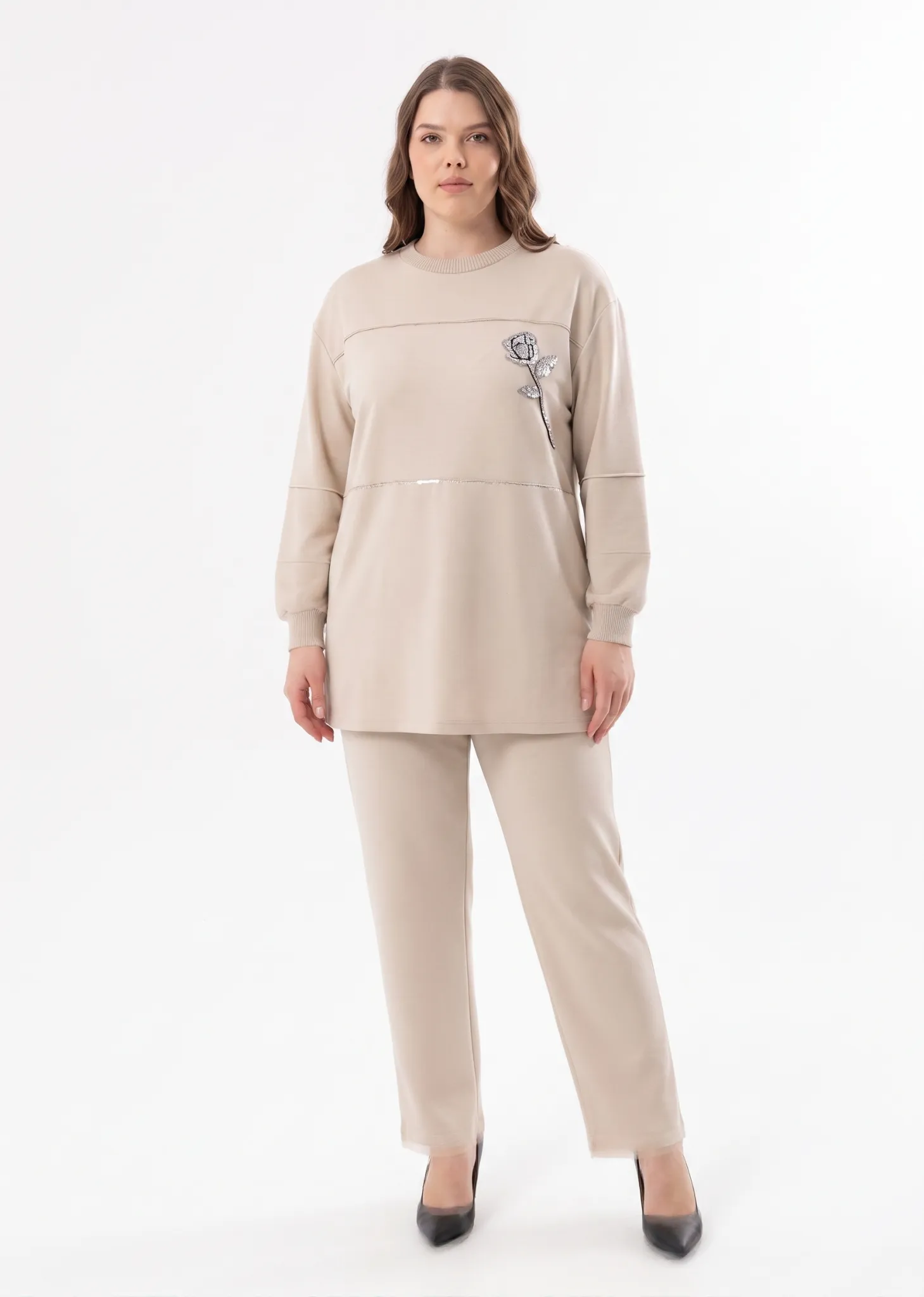 M'EVA PLUS BAMBU MODAL TUNİK & PANTOLON TAKIM Bej