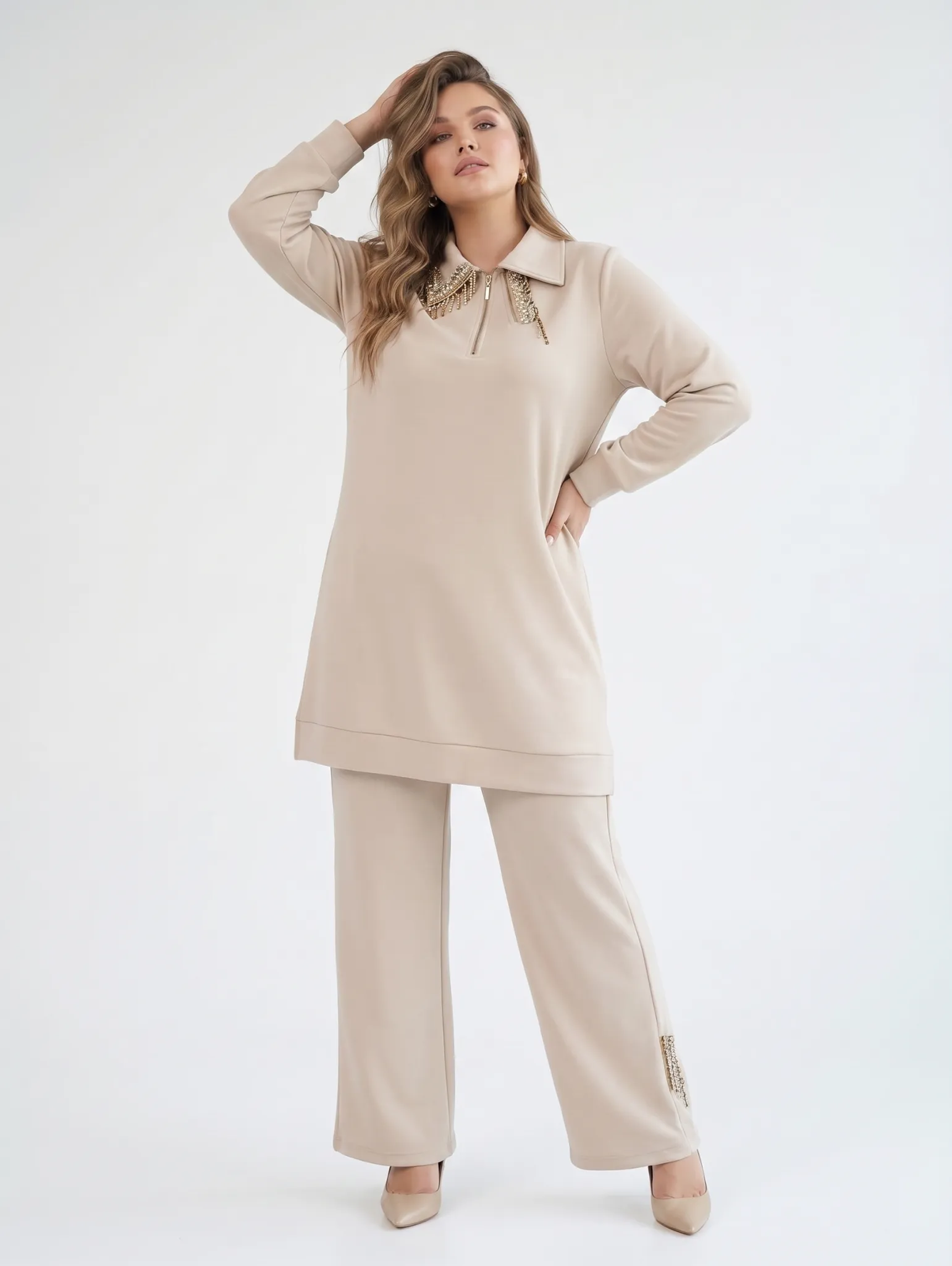 M'EVA PLUS BAMBU MODAL TUNİK & PANTOLON TAKIM Taş