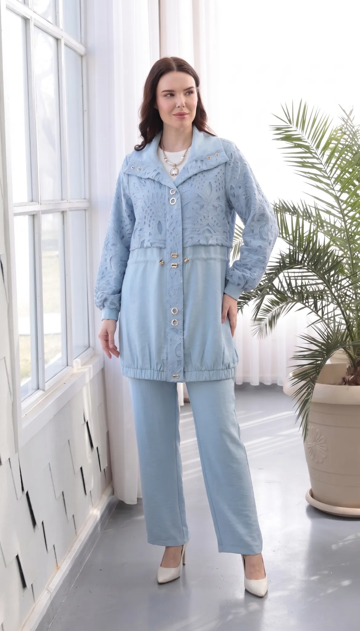PUREVA TENCEL YAKMA KONBİNLİ CEKET PANTOLON TAKIM Mavi