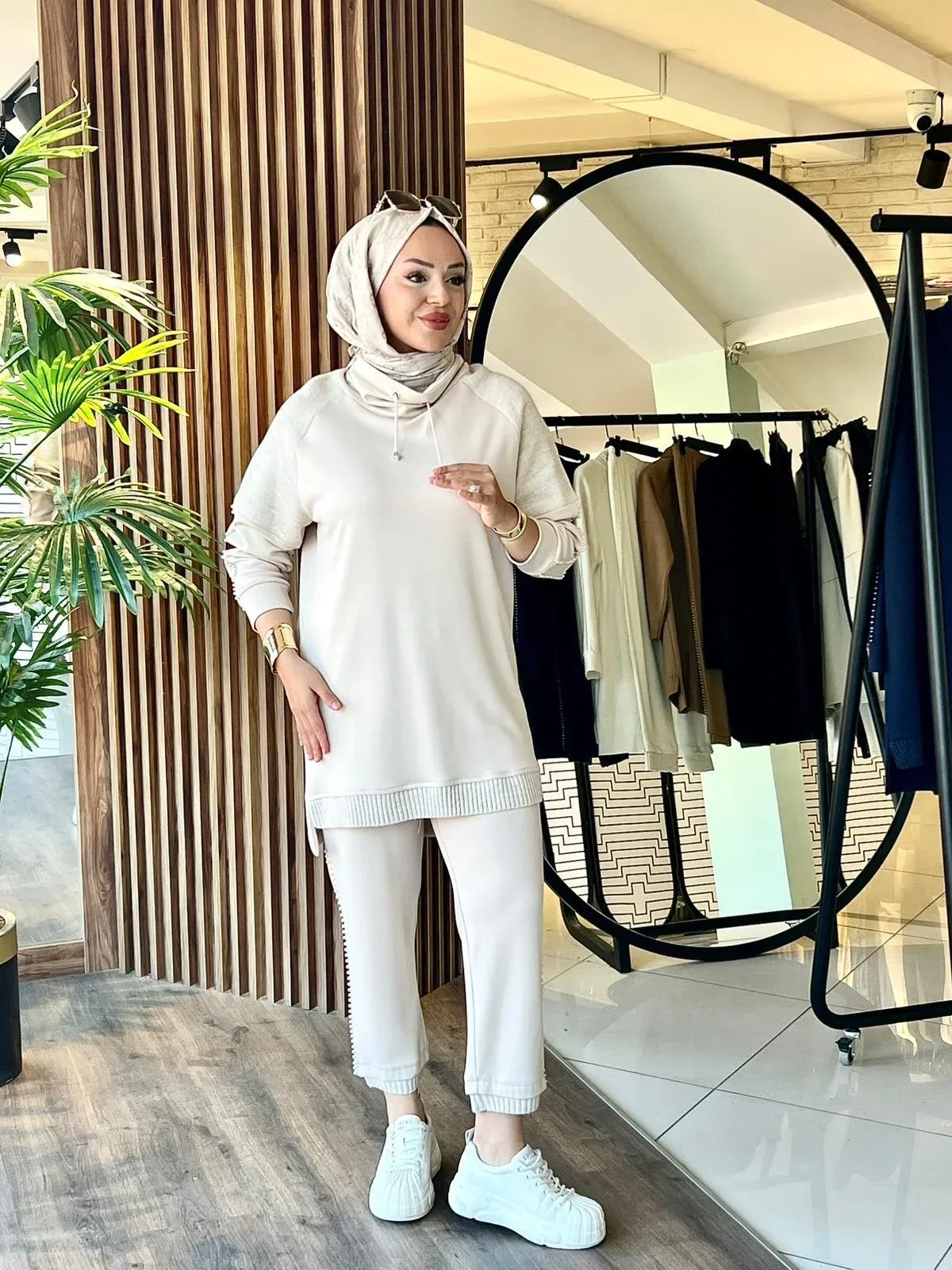 PUREVA MODAL TRİKO KONBİNLİ TUNİK PANTOLON TAKIM Bej