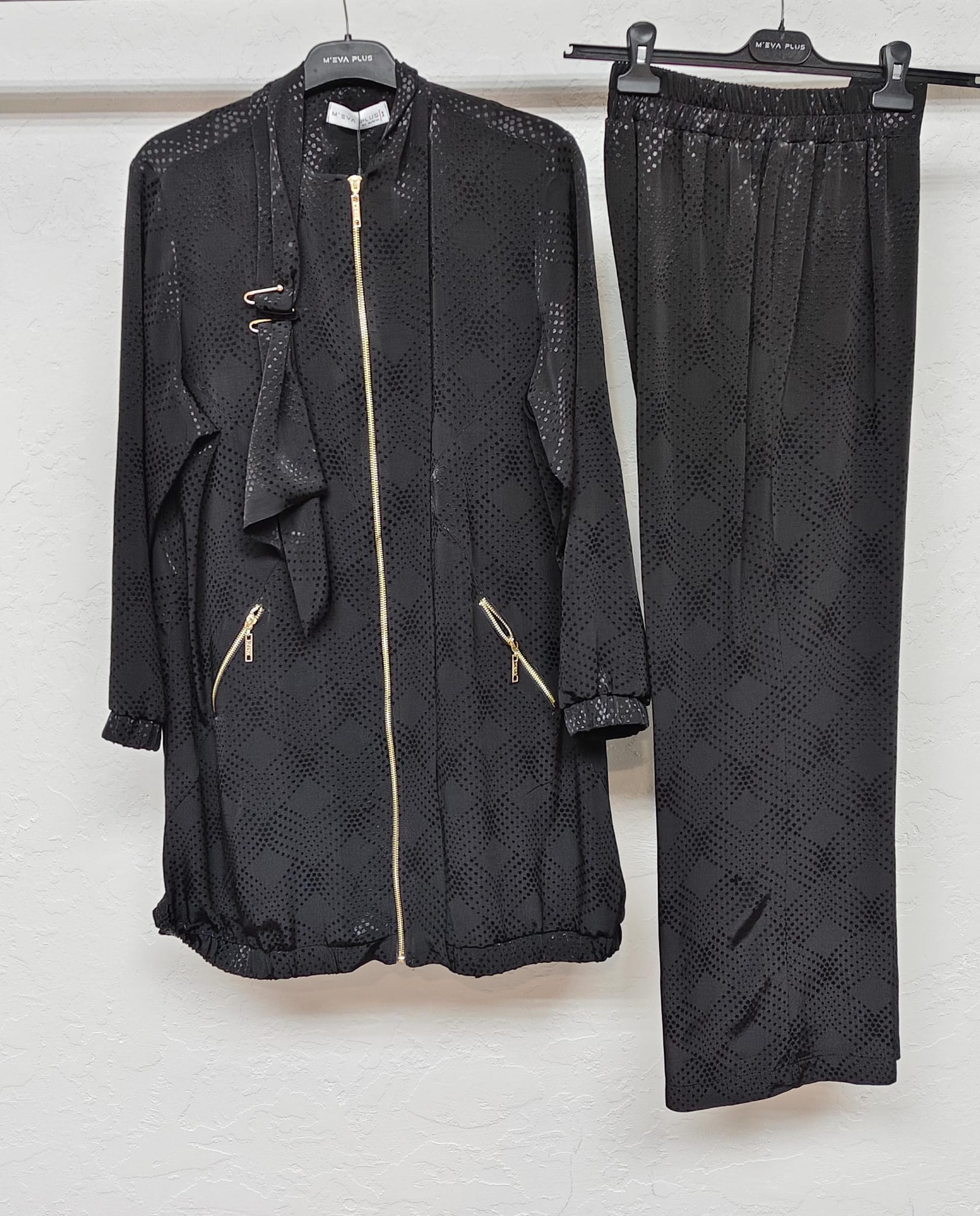 İPEK JAKAR SATEN PANTOLON CEKET TAKIM Siyah