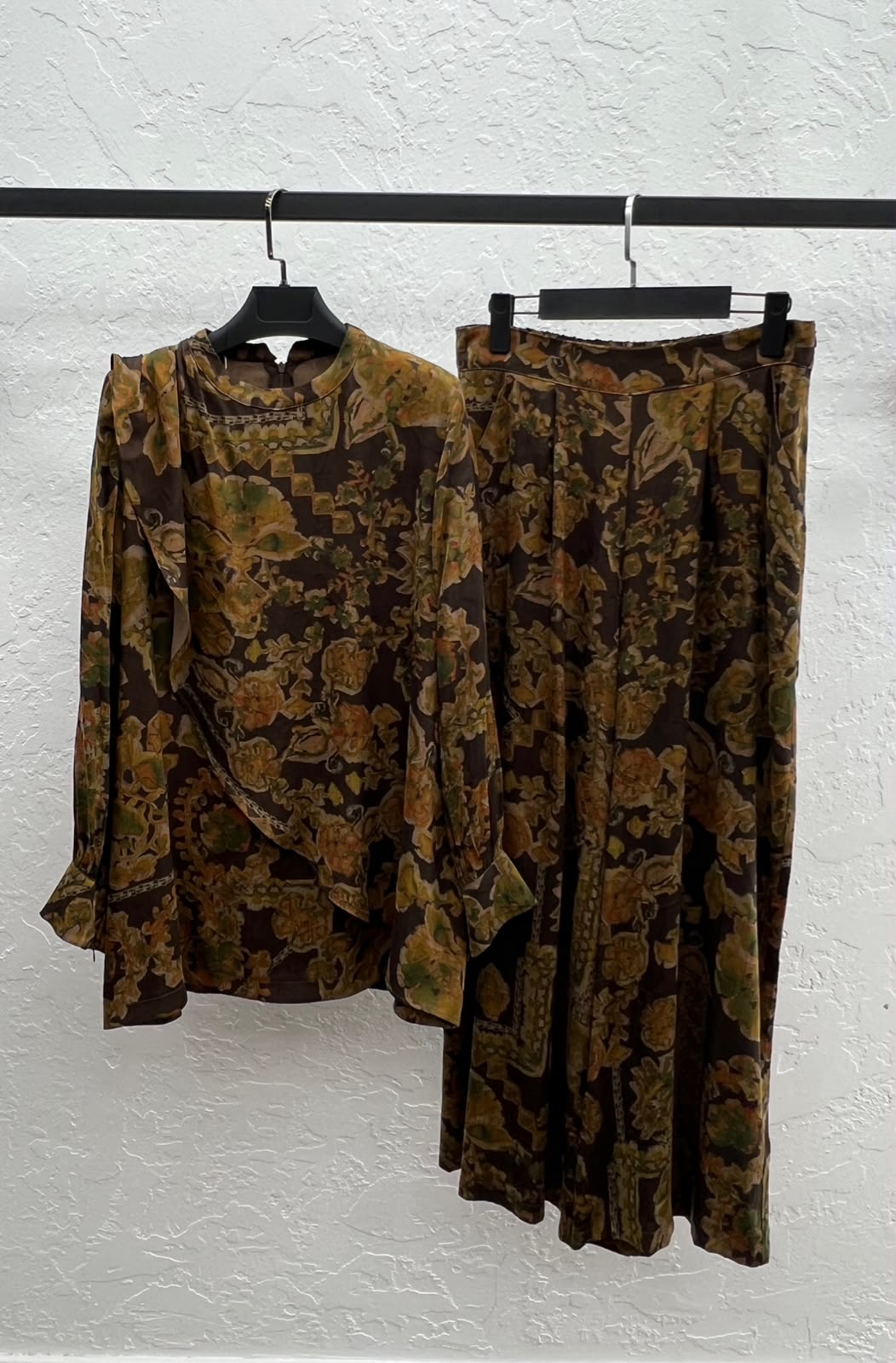 İPEK CUPRA TUNİK PANTOLON TAKIM Batik Desen Kahverengi 2