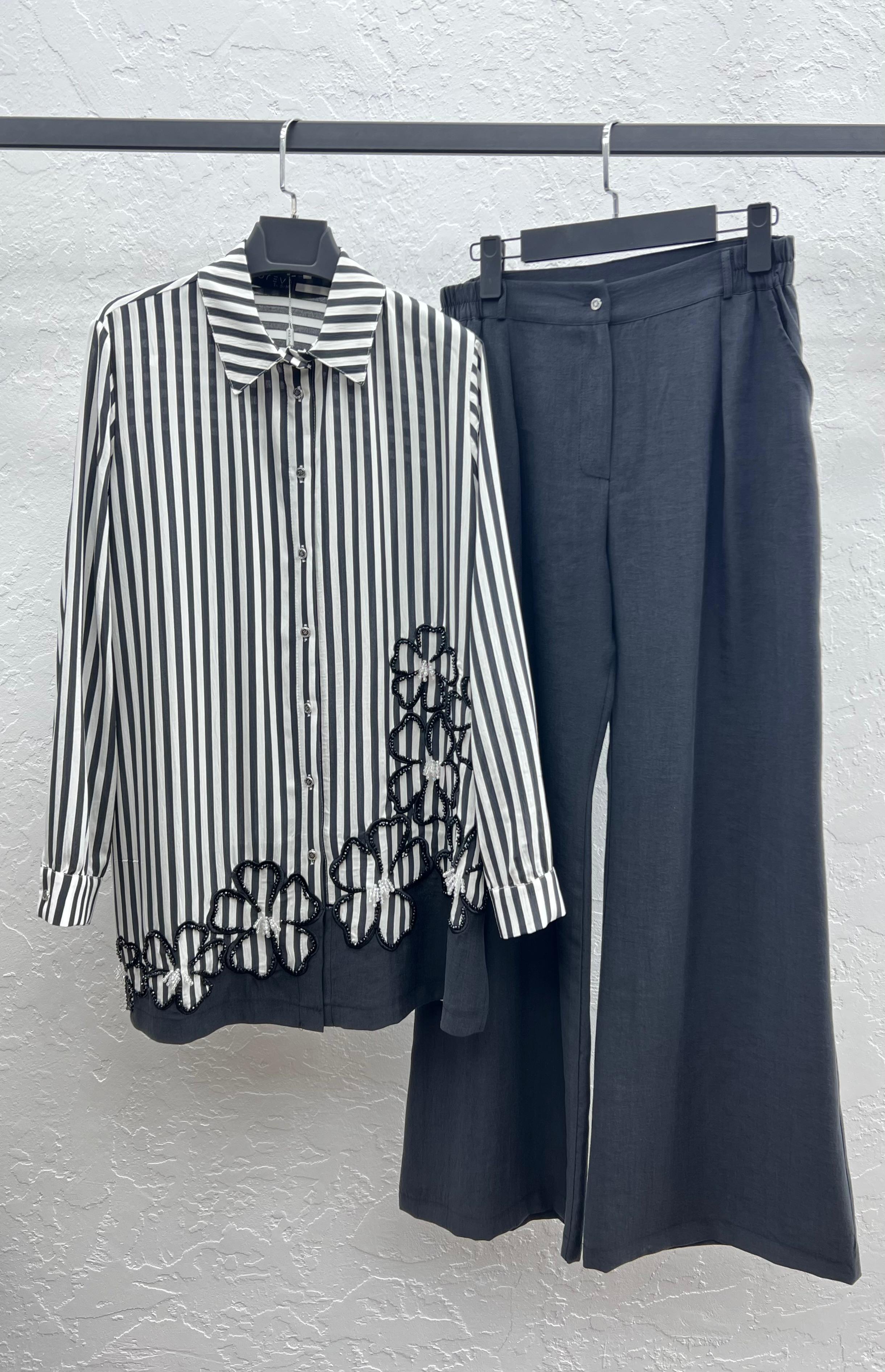 COTON NAKIŞLI TUNİK TENCEL PANTOLON TAKIM Siyah 2