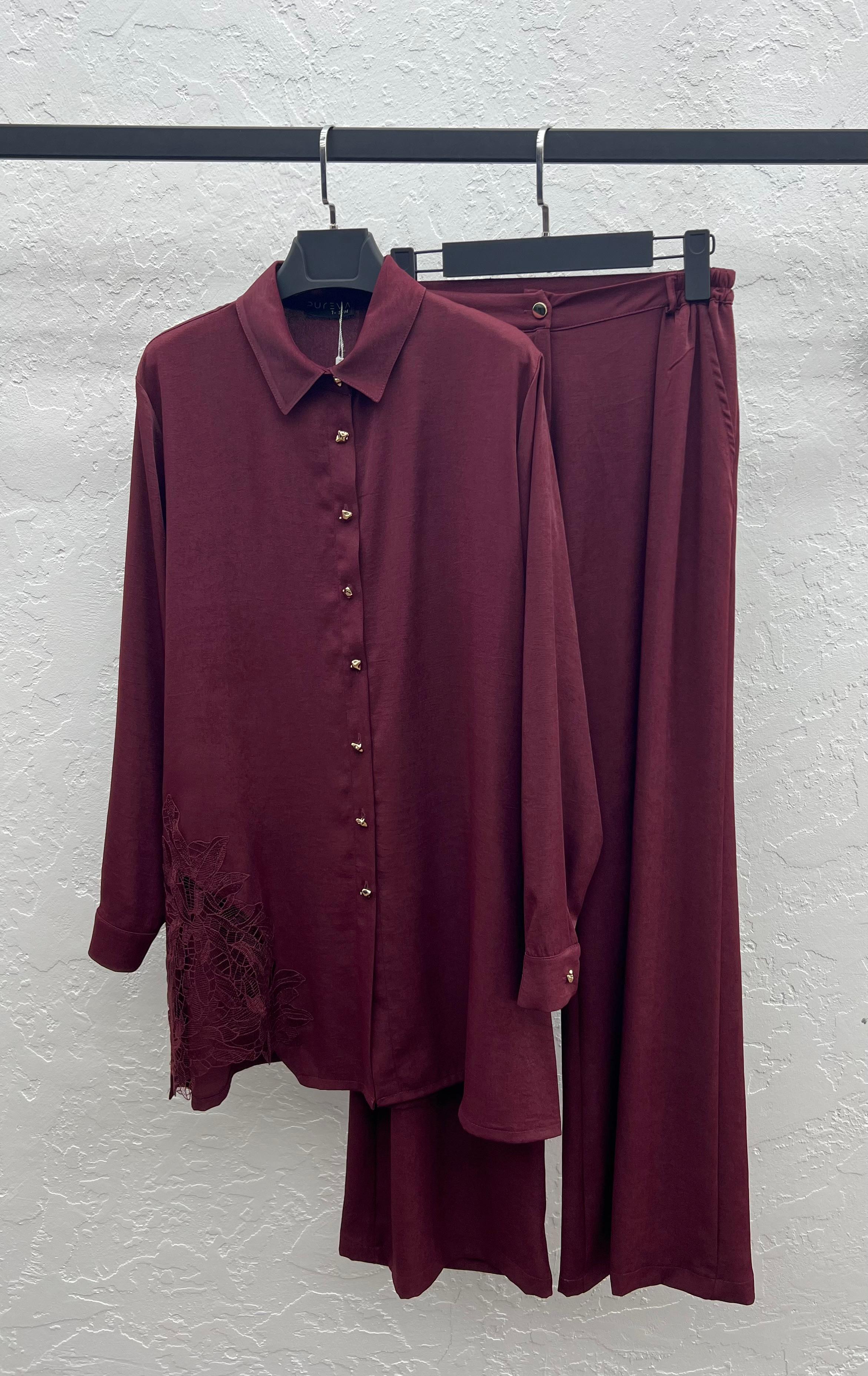 VİSKON KOTON TUNİK PANTOLON TAKIM Bordo 2