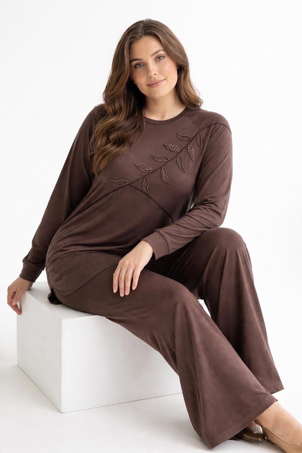 TENCEL CUPRA ÖRME TUNİK PANTOLON TAKIM Kahverengi 5