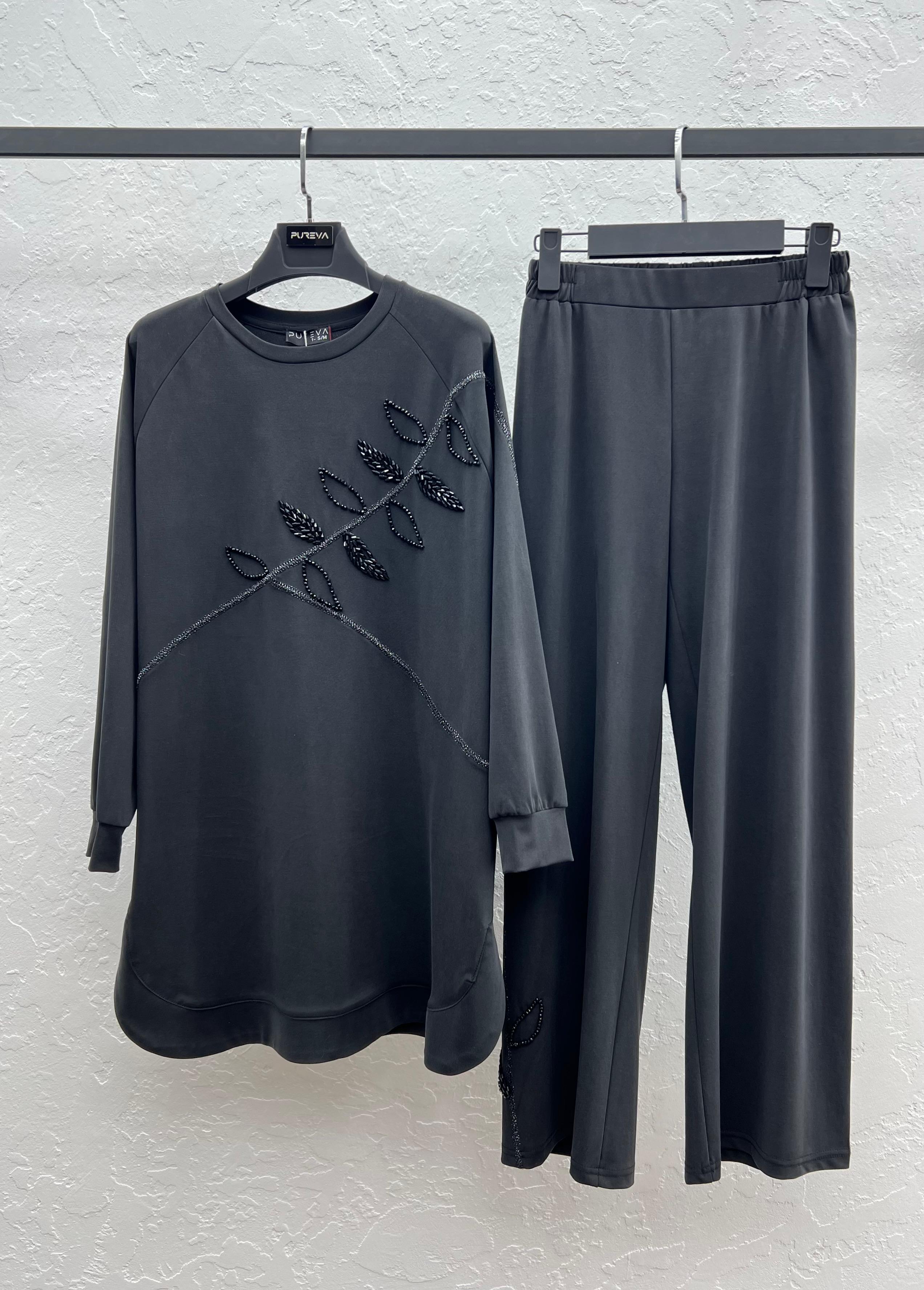 TENCEL CUPRA ÖRME TUNİK PANTOLON TAKIM Siyah 2