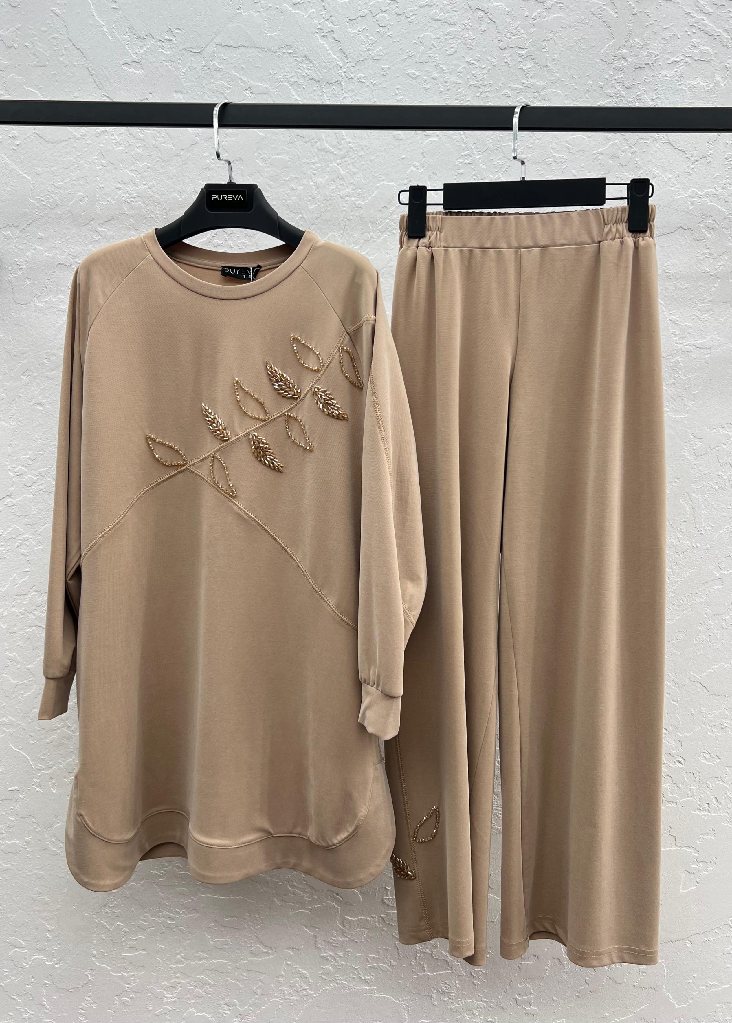 TENCEL CUPRA ÖRME TUNİK PANTOLON TAKIM Camel 2