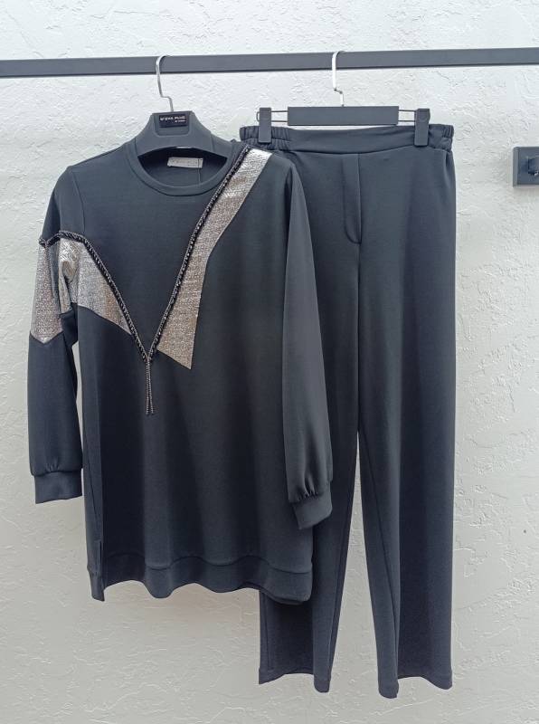 M'EVA PLUS BAMBU MODAL TUNİK & PANTOLON TAKIM Siyah