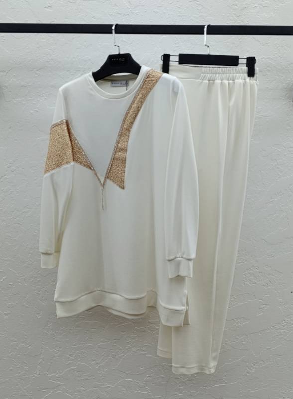 M'EVA PLUS BAMBU MODAL TUNİK & PANTOLON TAKIM Ekru