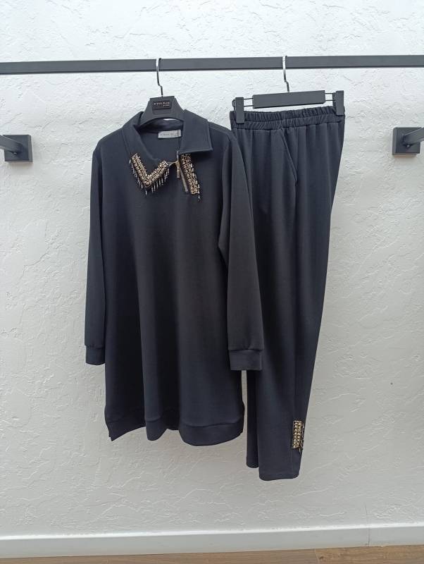 M'EVA PLUS BAMBU MODAL TUNİK & PANTOLON TAKIM Siyah