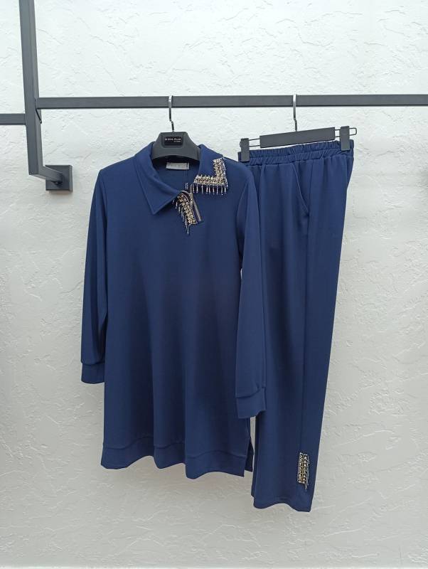 M'EVA PLUS BAMBU MODAL TUNİK & PANTOLON TAKIM Lacivert