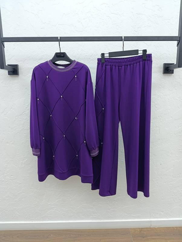 M'EVA PLUS BAMBU MODAL TUNİK & PANTOLON TAKIM Mor