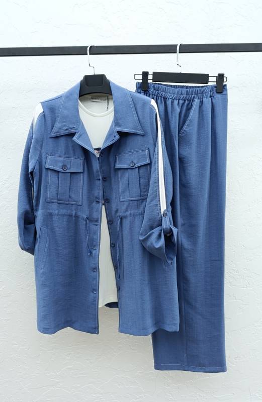 TENCEL CEKET & PANTOLON PENYE İÇLİKLİ ÜÇLÜ TAKIM Indigo 2