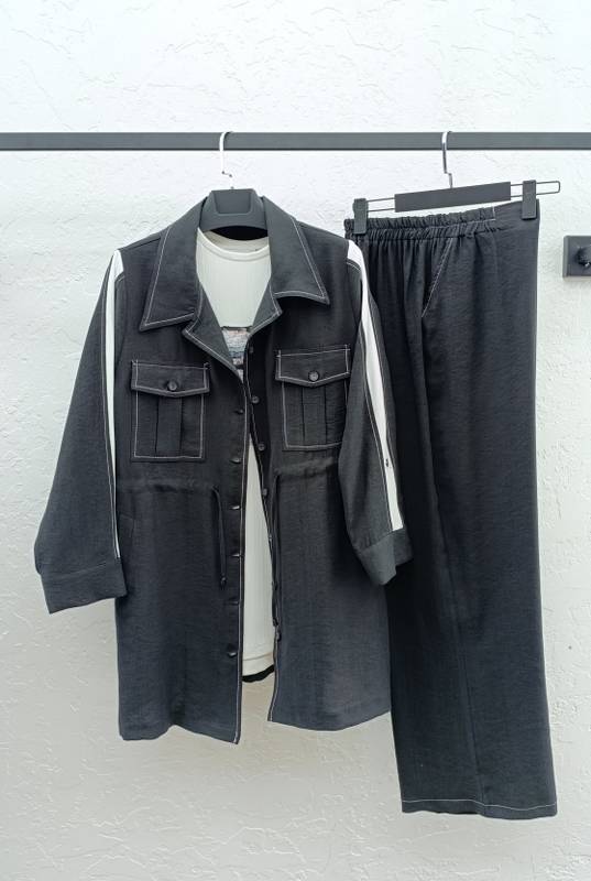 TENCEL CEKET & PANTOLON PENYE İÇLİKLİ ÜÇLÜ TAKIM Siyah 2
