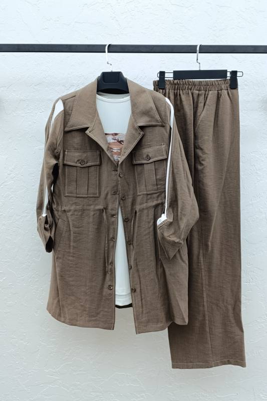 TENCEL CEKET & PANTOLON PENYE İÇLİKLİ ÜÇLÜ TAKIM Çikolata 2